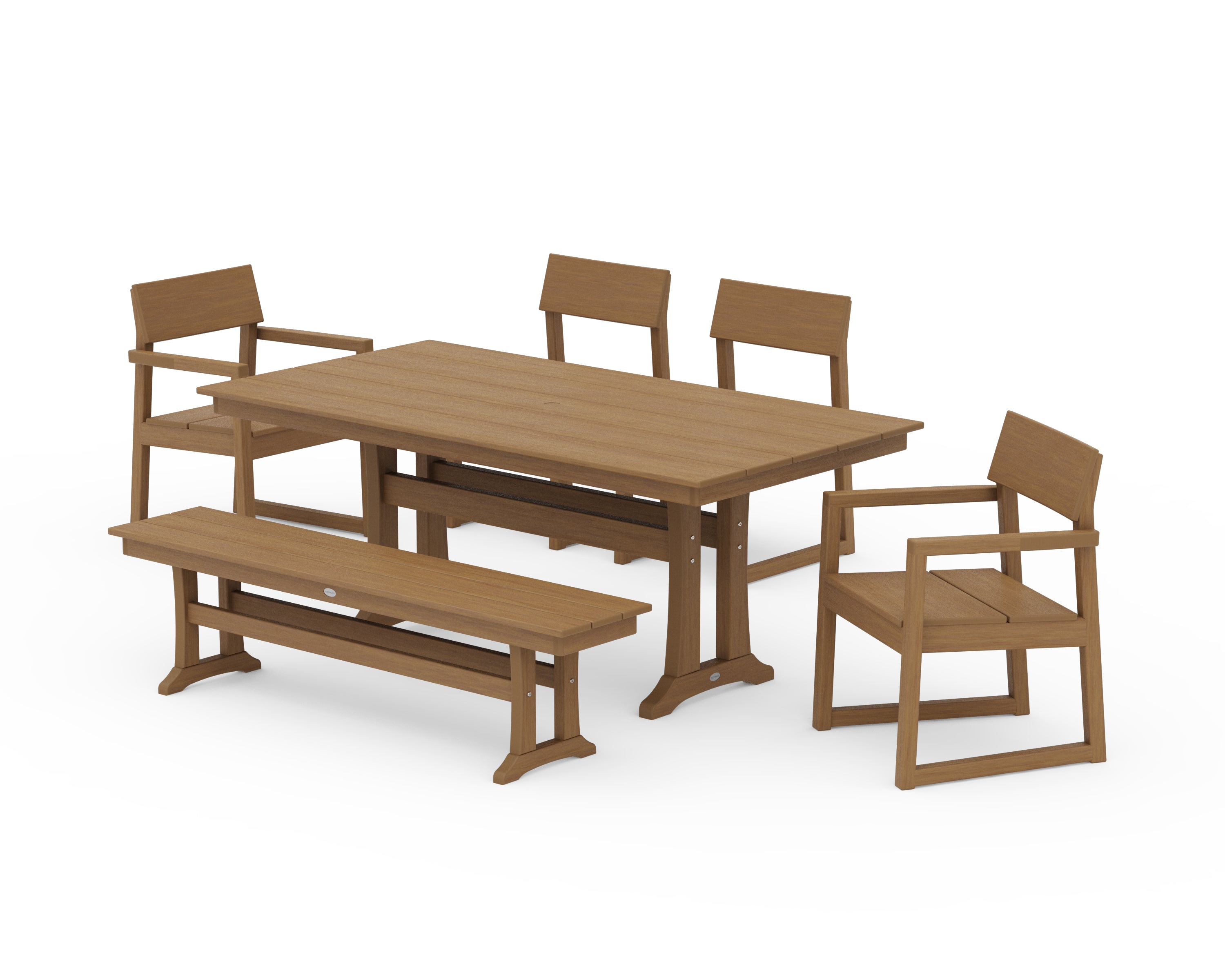 POLYWOOD EDGE 6-Piece Farmhouse Dining Set With Trestle Legs in Natural