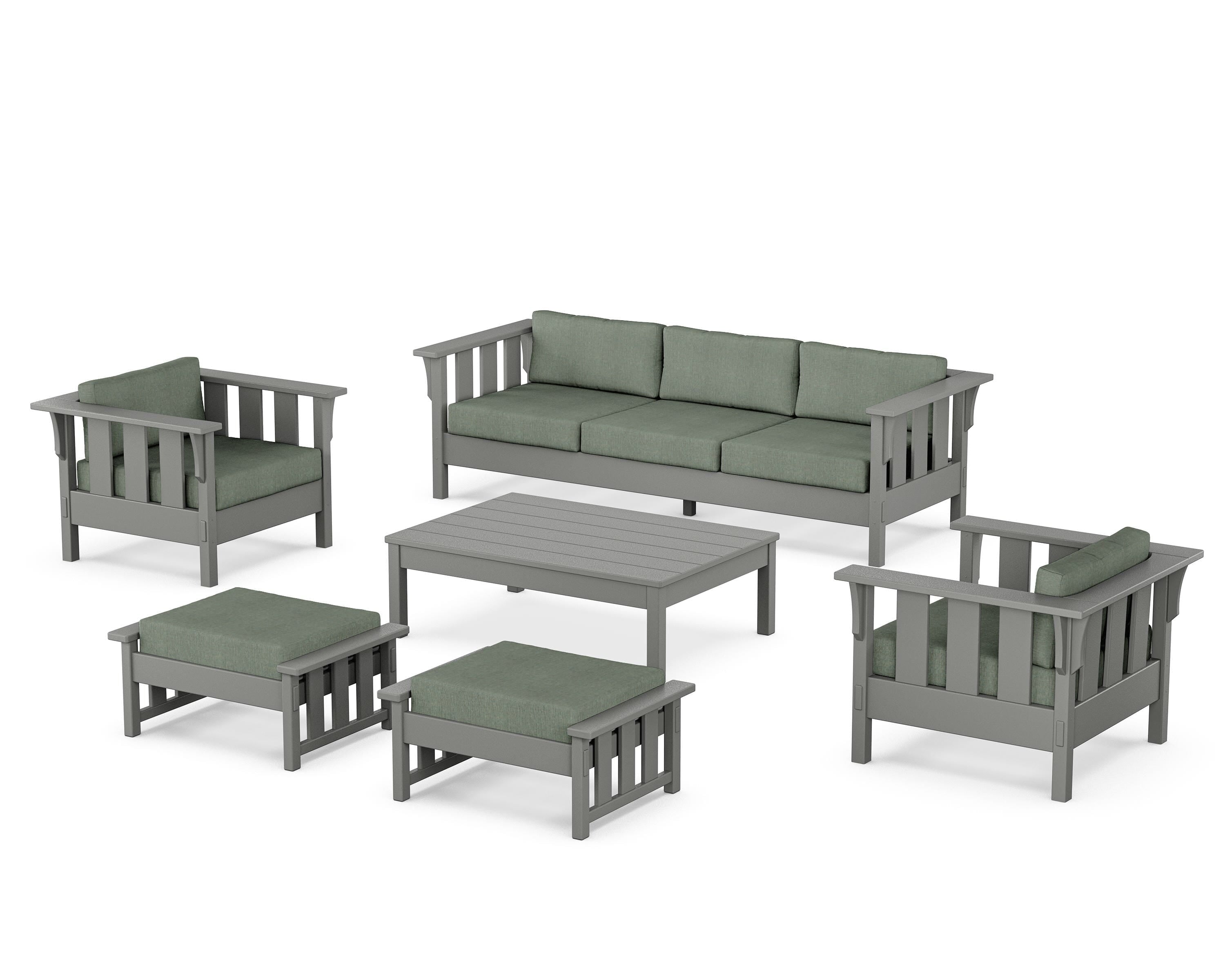 Martha Stewart by POLYWOOD Acadia 6-Piece Lounge Sofa Set in Slate Grey / Cast Sage