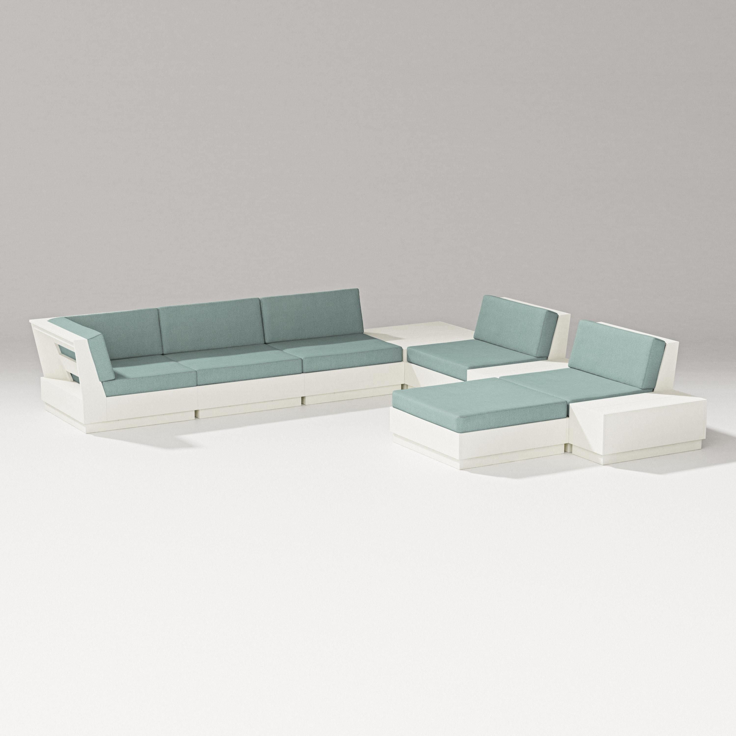 PW Designer Series Elevate 9-Piece Conversation Sectional in Vintage White / Glacier Spa
