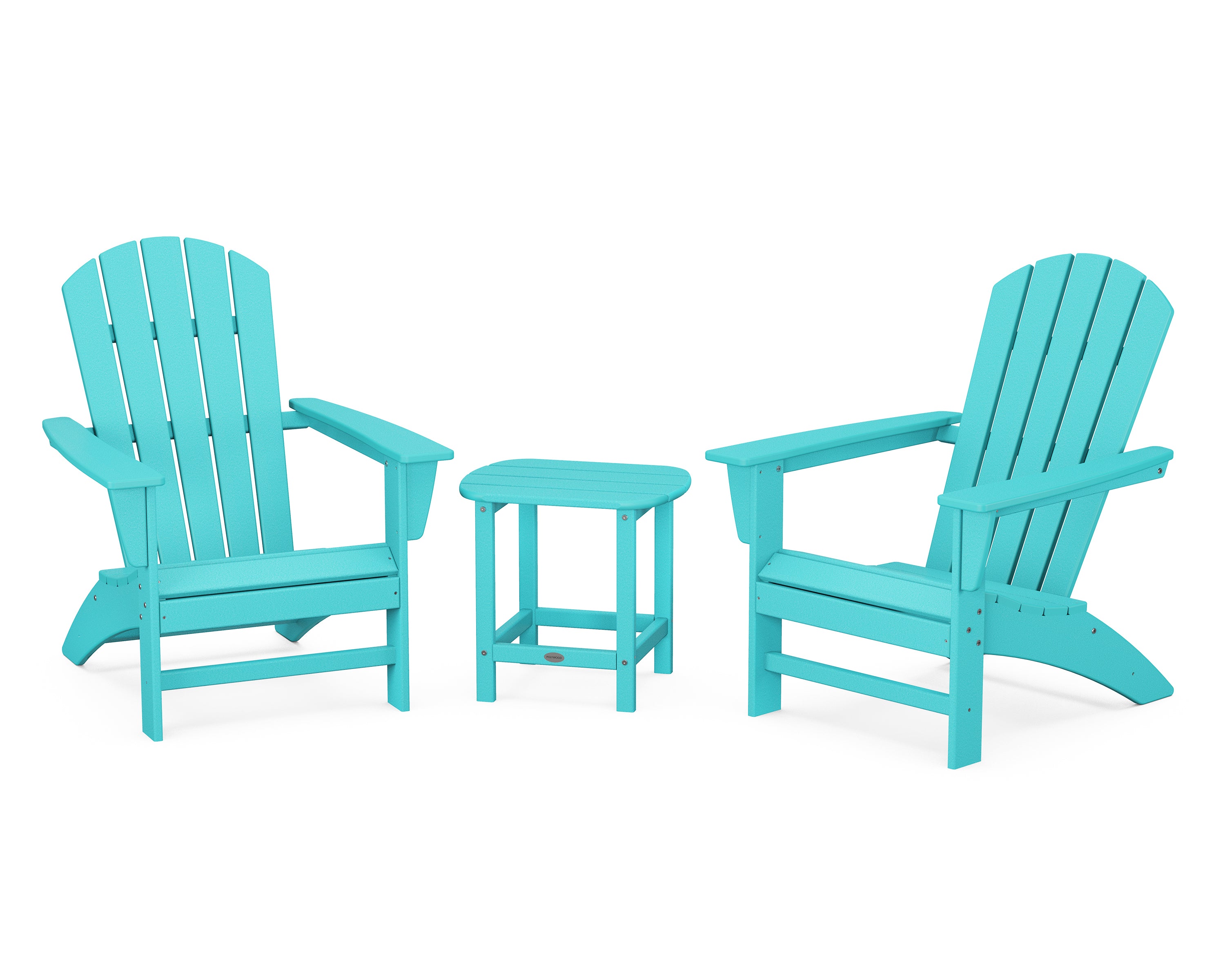 POLYWOOD® Nautical 3-Piece Adirondack Set with South Beach 18" Side Table in Aruba