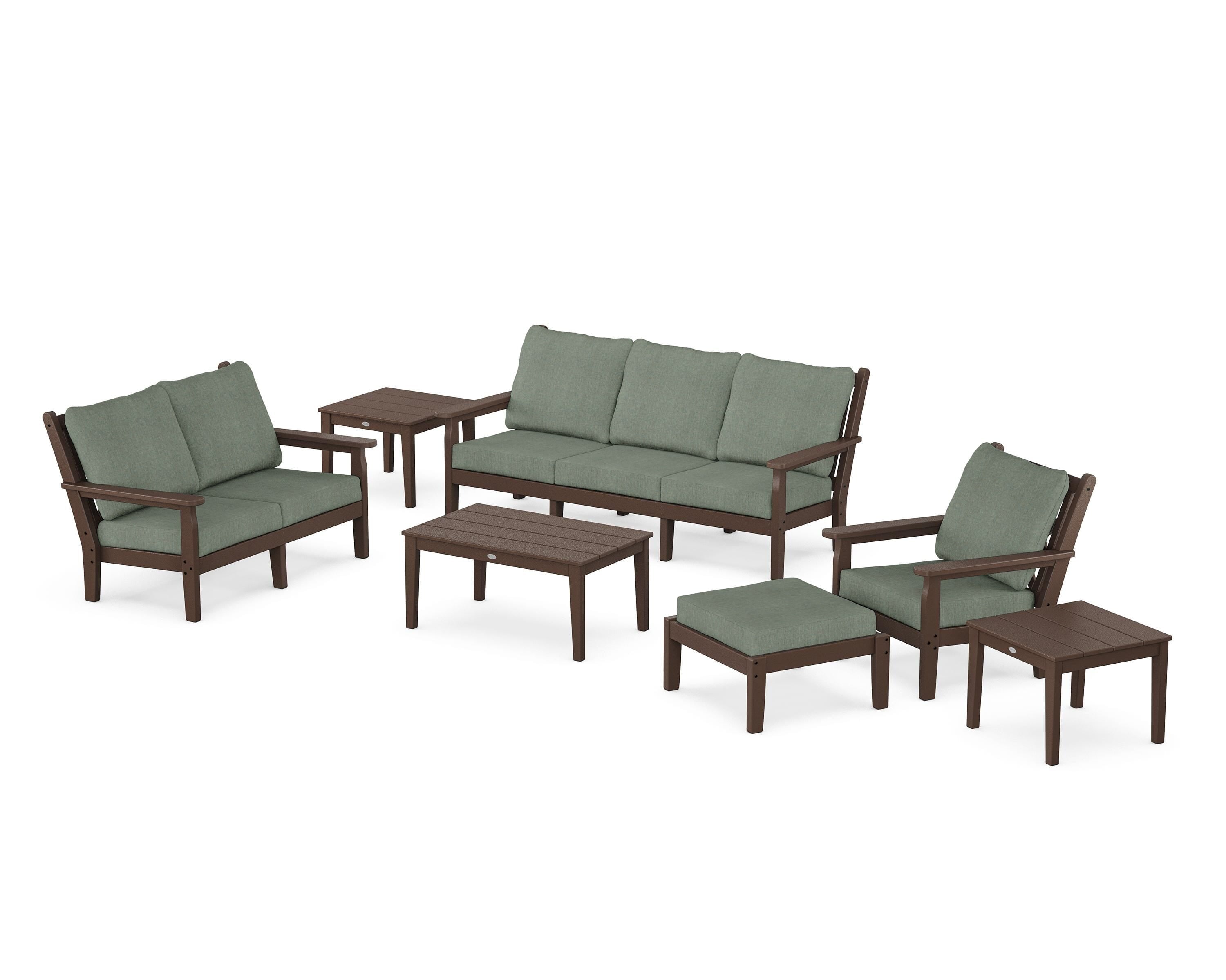 POLYWOOD Chippendale 7-Piece Deep Seating Set in Mahogany / Cast Sage