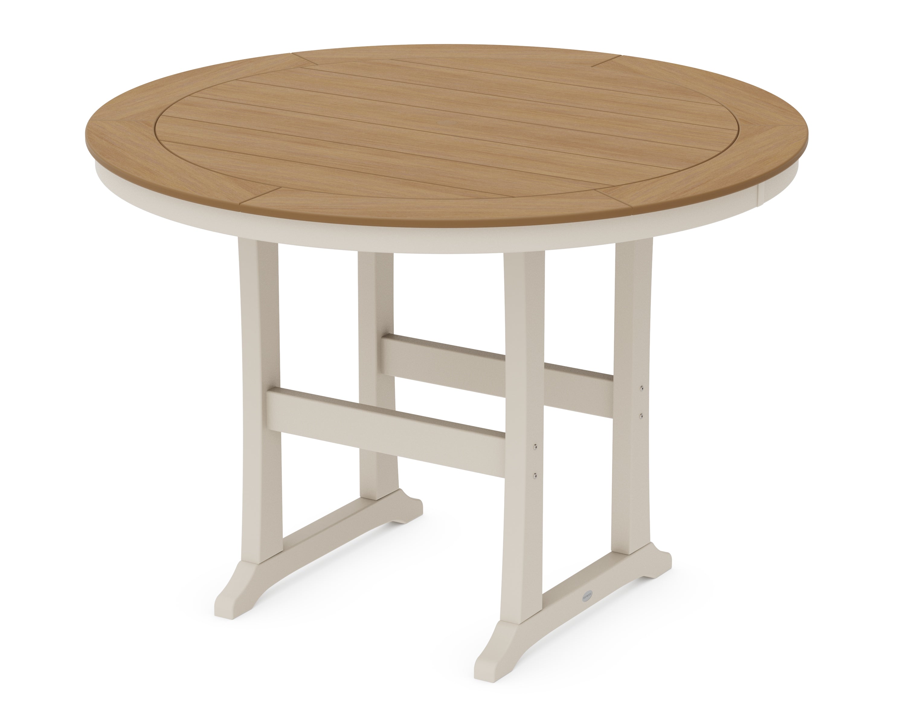 POLYWOOD Nautical Trestle 60” Round Bar Table in Sand / Natural