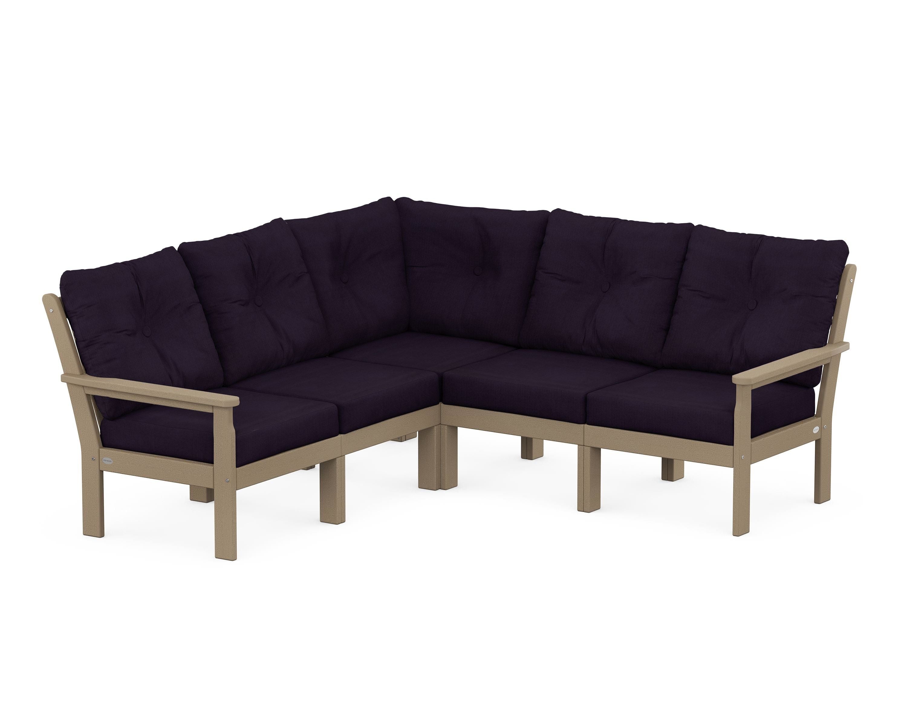 POLYWOOD Vineyard 5-Piece Sectional in Vintage Sahara / Navy Linen