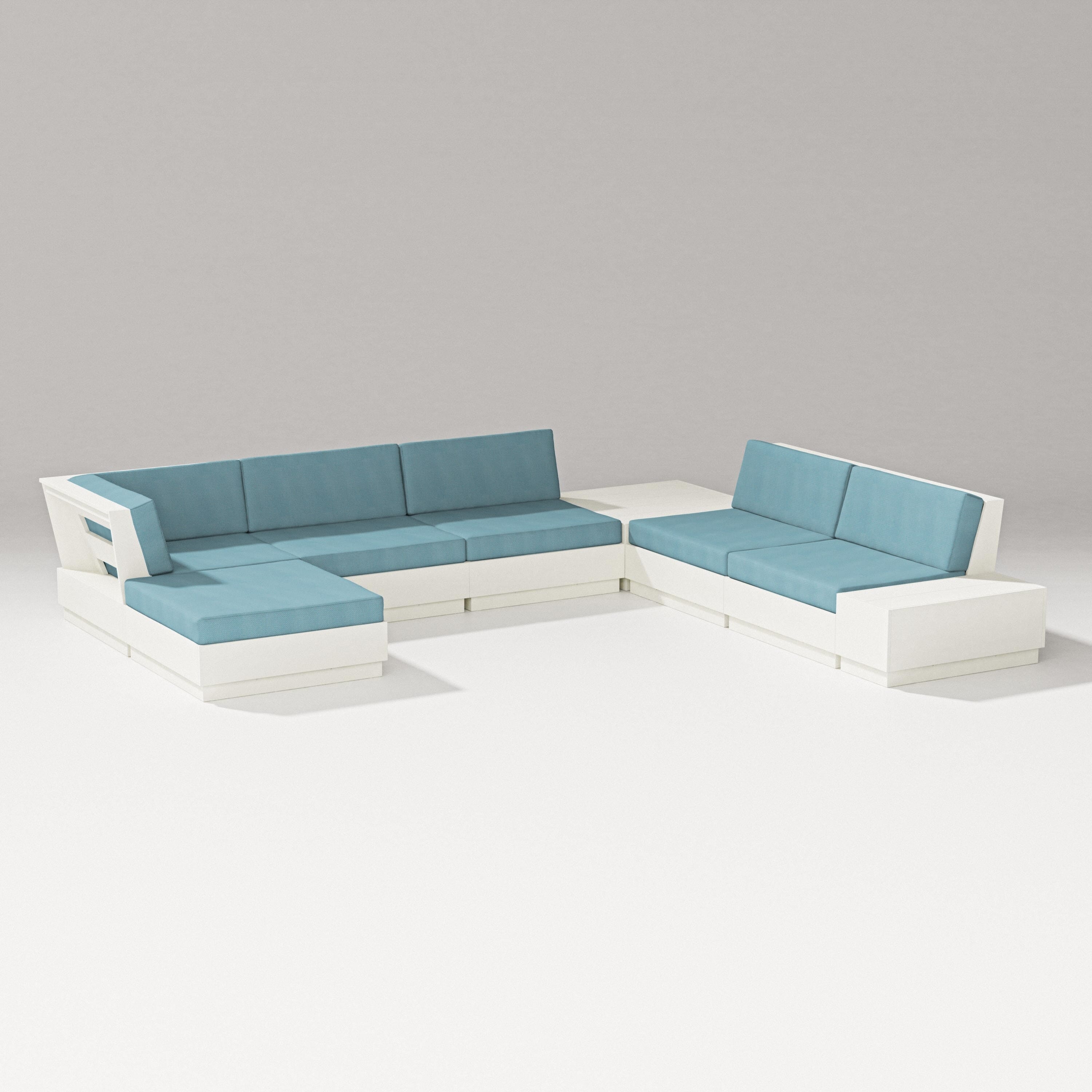 PW Designer Series Elevate 8-Piece Corner Sectional in Vintage White / Lattice Sky Blue