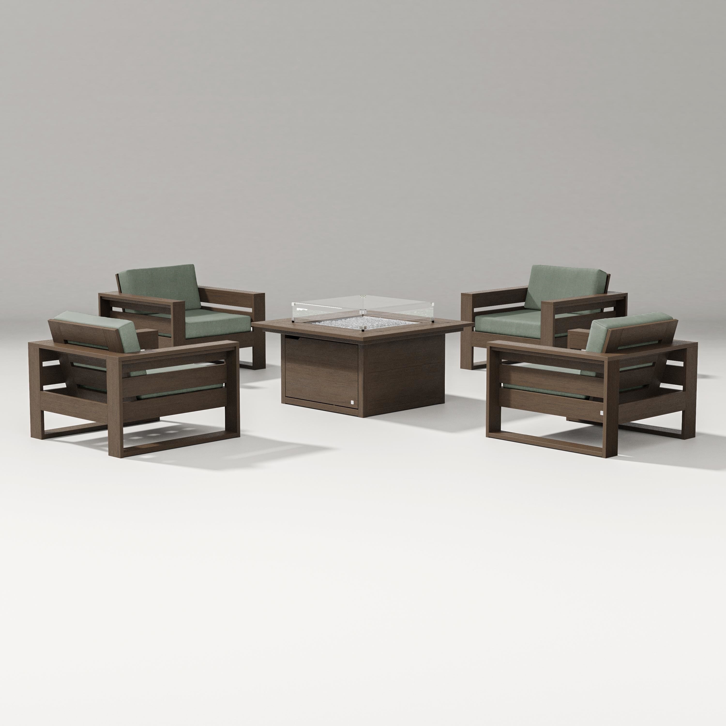 PW Designer Series Latitude 5-Piece Lounge Fire Table Set in Kona / Cast Sage