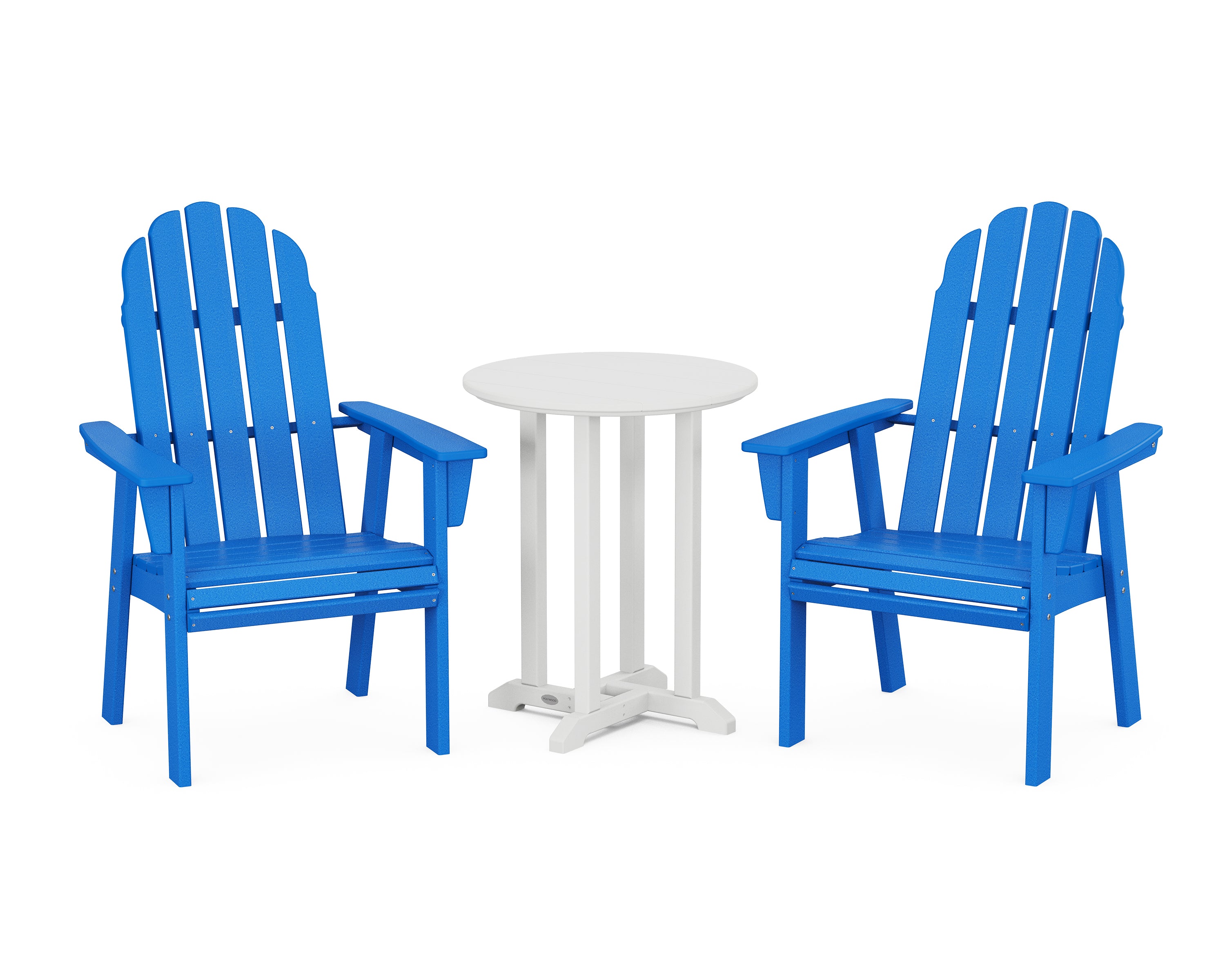 POLYWOOD Vineyard Adirondack 3-Piece Round Bistro Dining Set in Pacific Blue / White