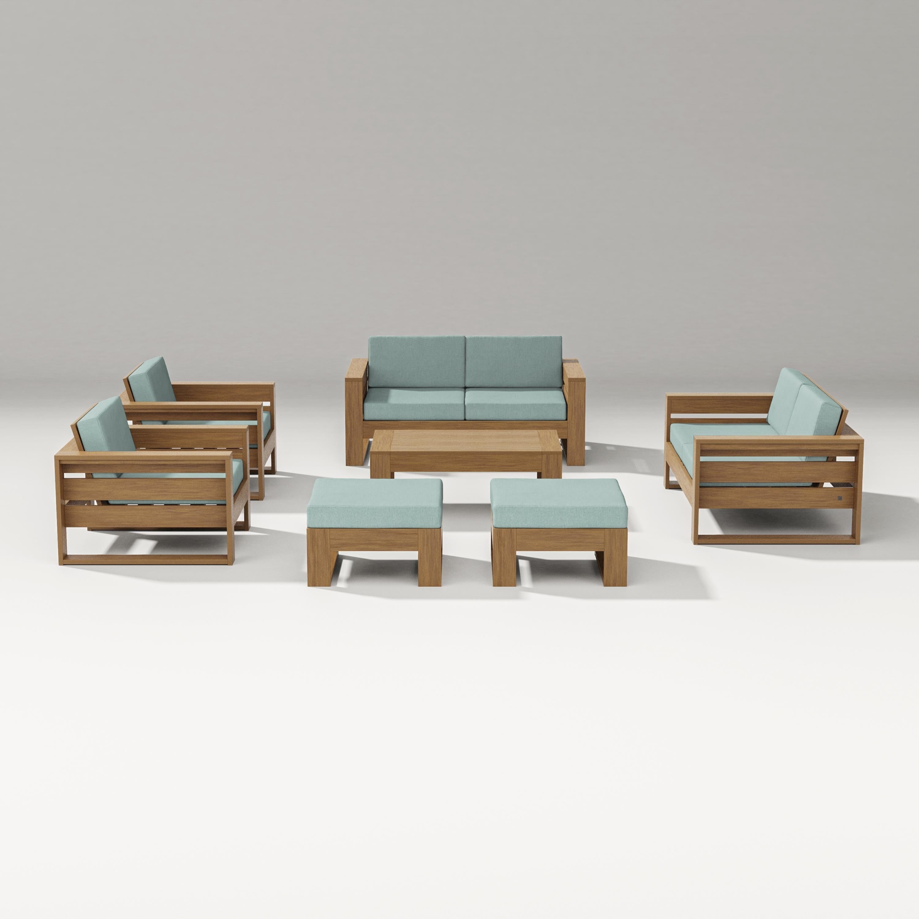 PW Designer Series Latitude 7-Piece Lounge Loveseat Set in Natural / Glacier Spa