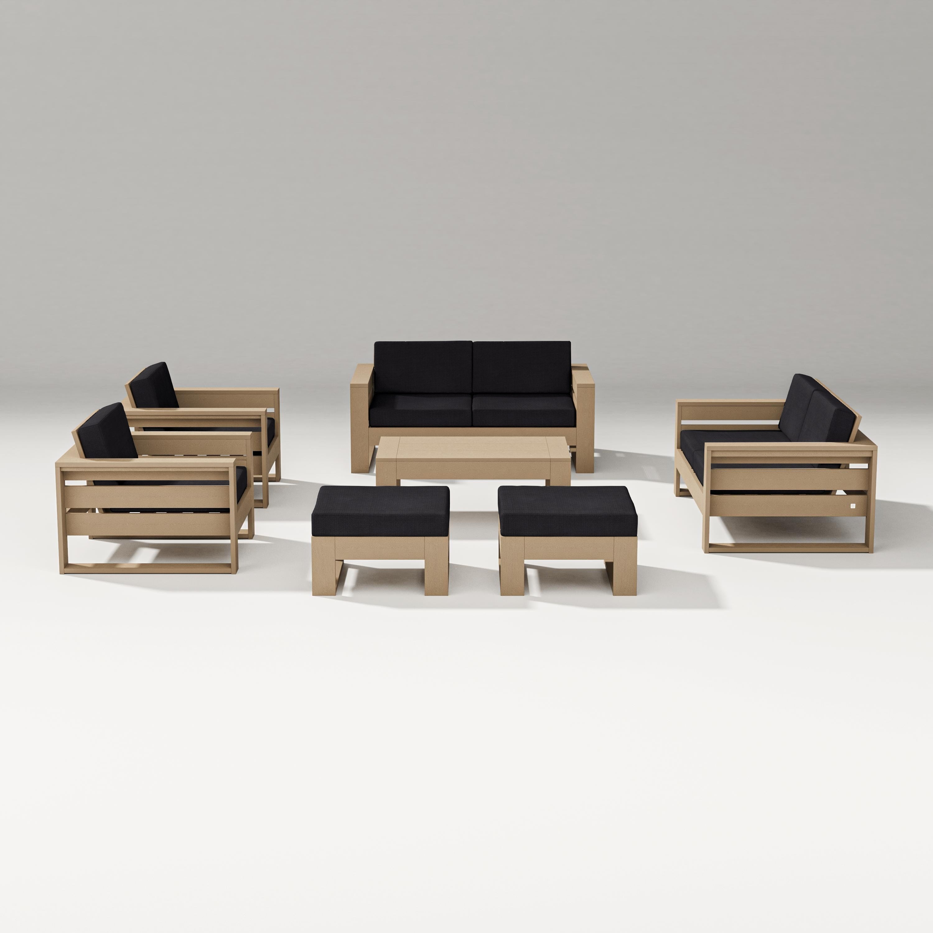 PW Designer Series Latitude 7-Piece Lounge Loveseat Set in Vintage Sahara / Midnight Linen