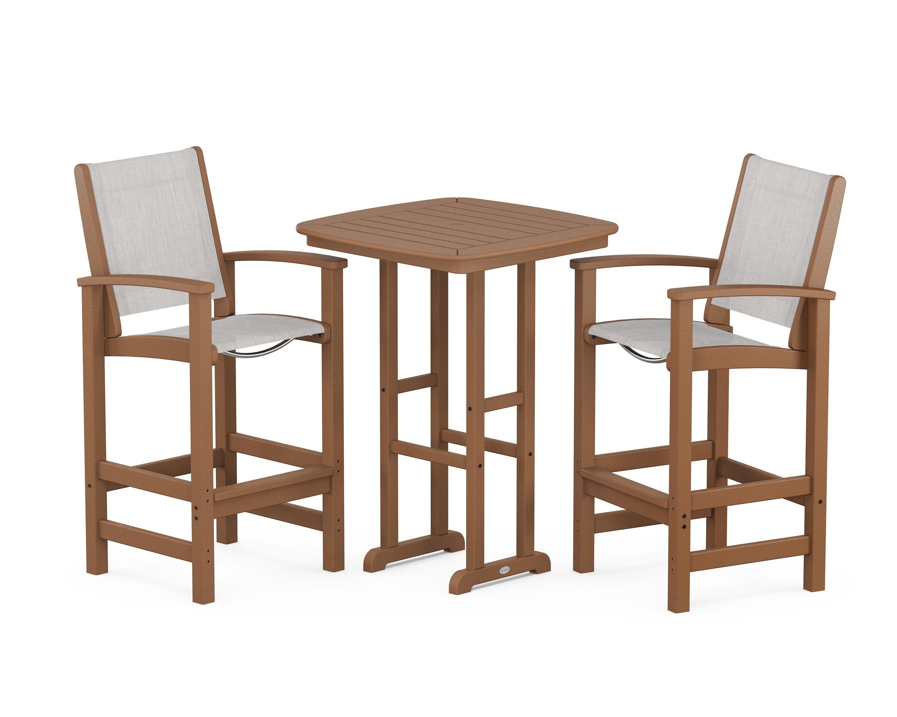POLYWOOD Coastal 3-Piece Bar Set in Teak / Parchment Sling