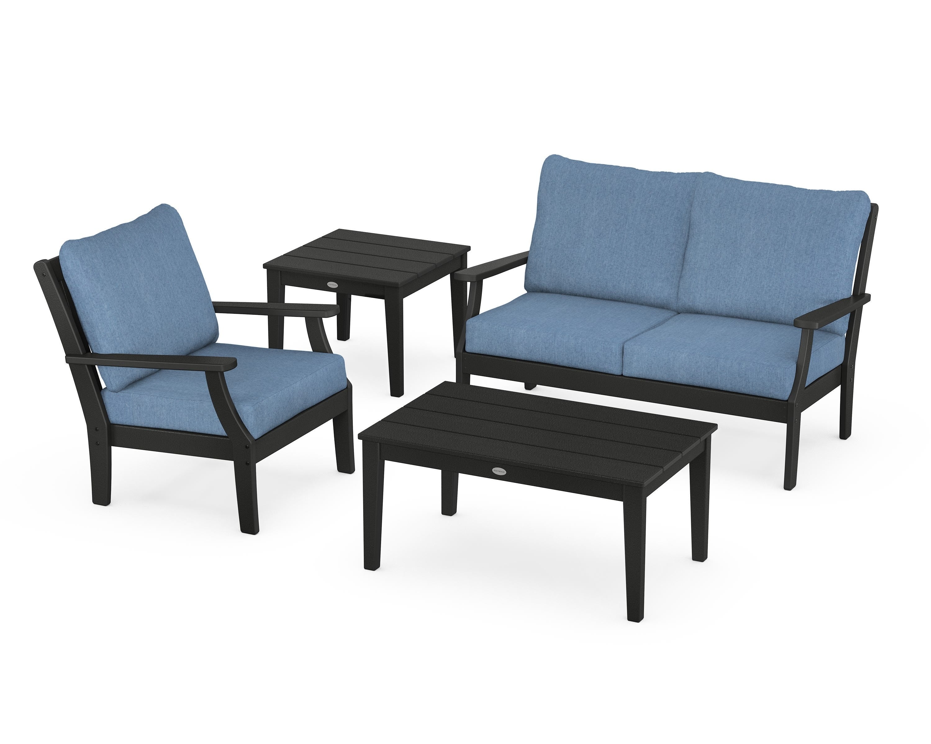 POLYWOOD Braxton 4-Piece Deep Seating Set in Black / Sky Blue