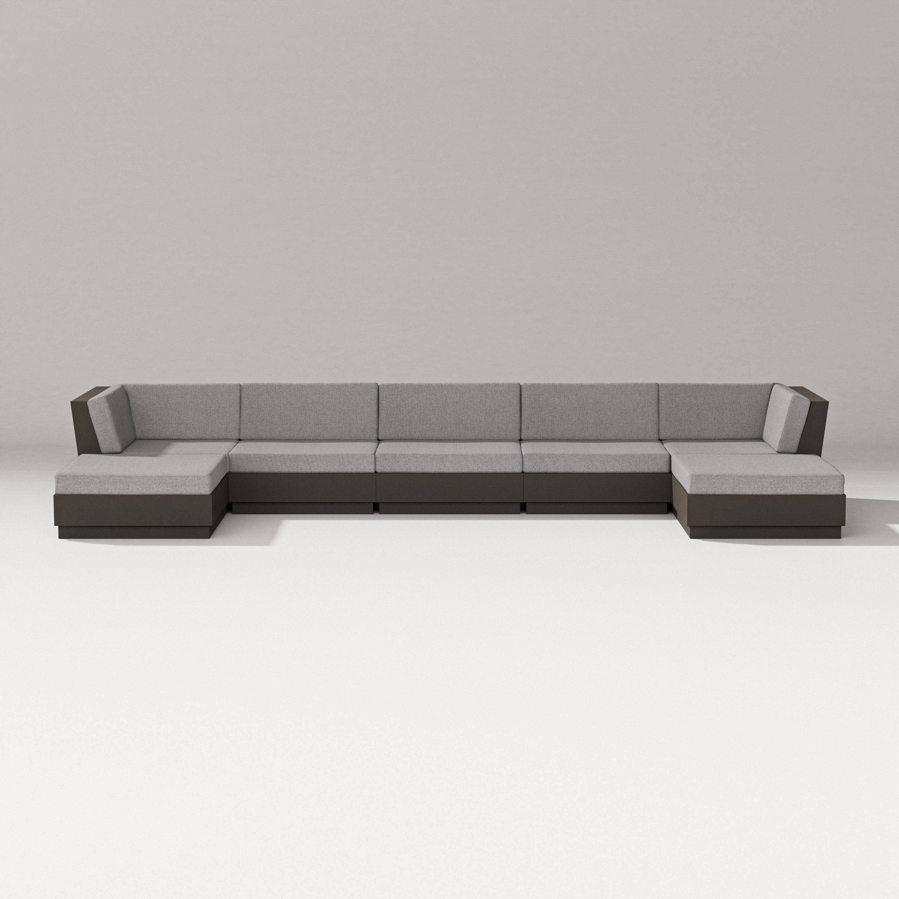 PW Designer Series Elevate 7-Piece Double Chaise Sectional in Vintage Coffee / Grey Mist