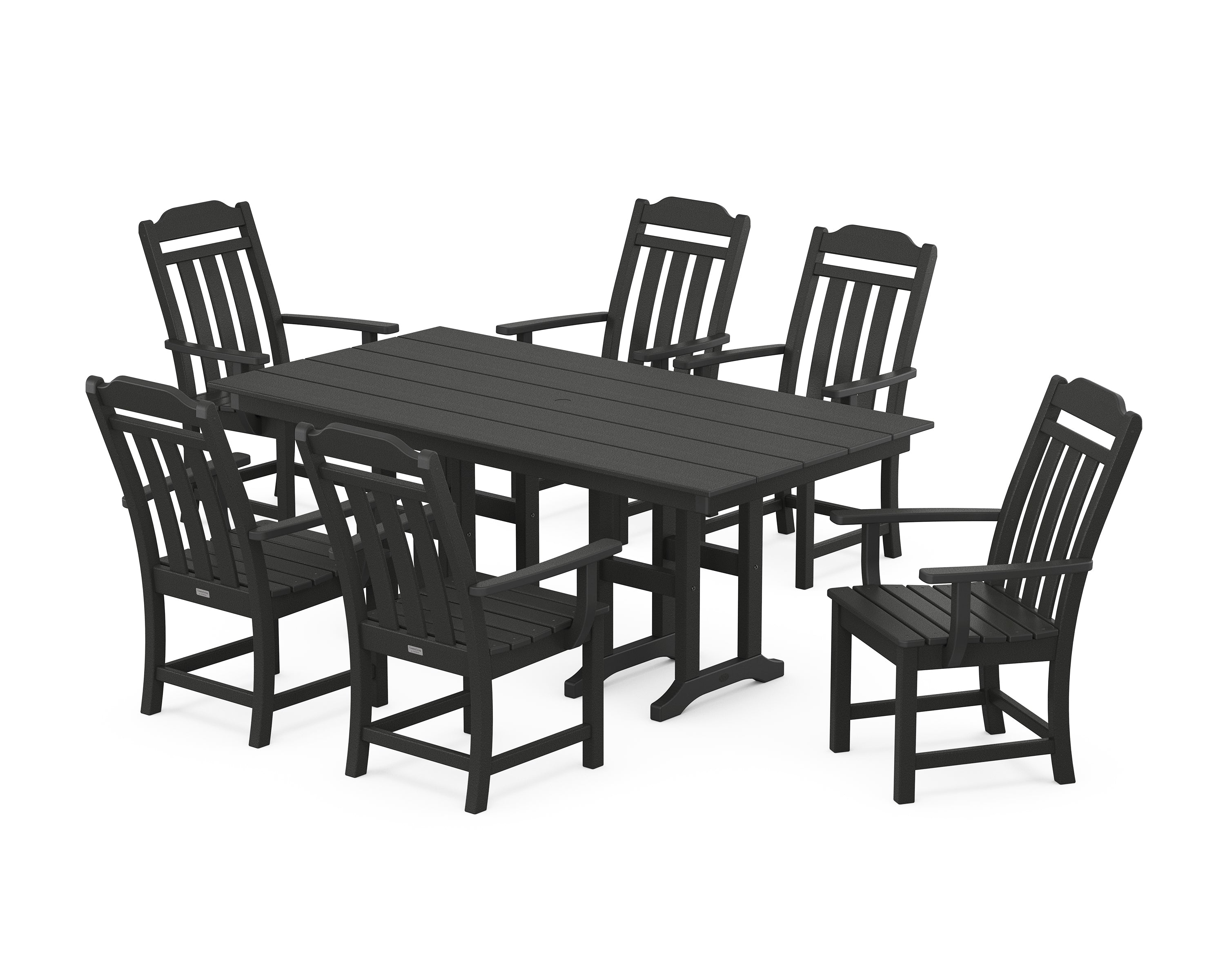 Polywood Country Living Arm Chair 7-Piece Farmhouse Dining Set in Black