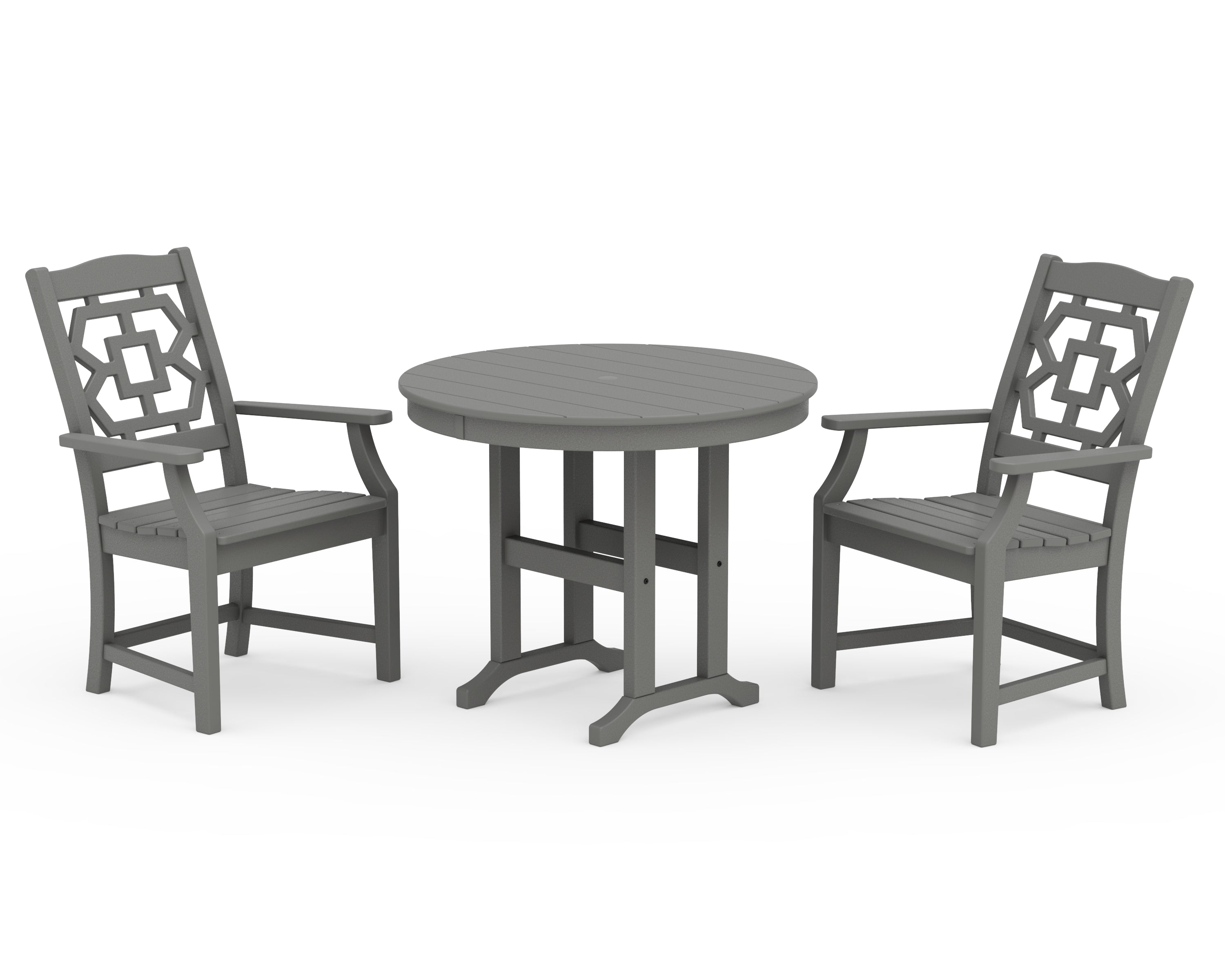 Martha Stewart by POLYWOOD Chinoiserie 3-Piece Farmhouse Dining Set in Slate Grey