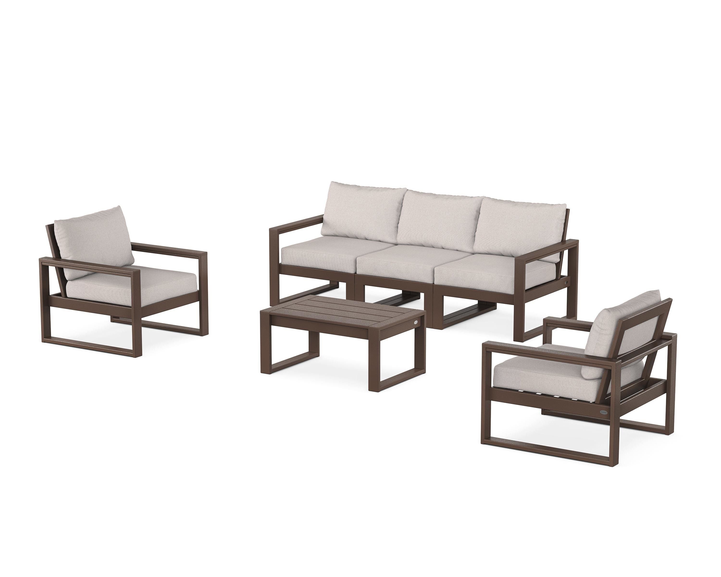 POLYWOOD EDGE Sectional 4-Piece Deep Seating Set with Sofa in Mahogany / Dune Burlap