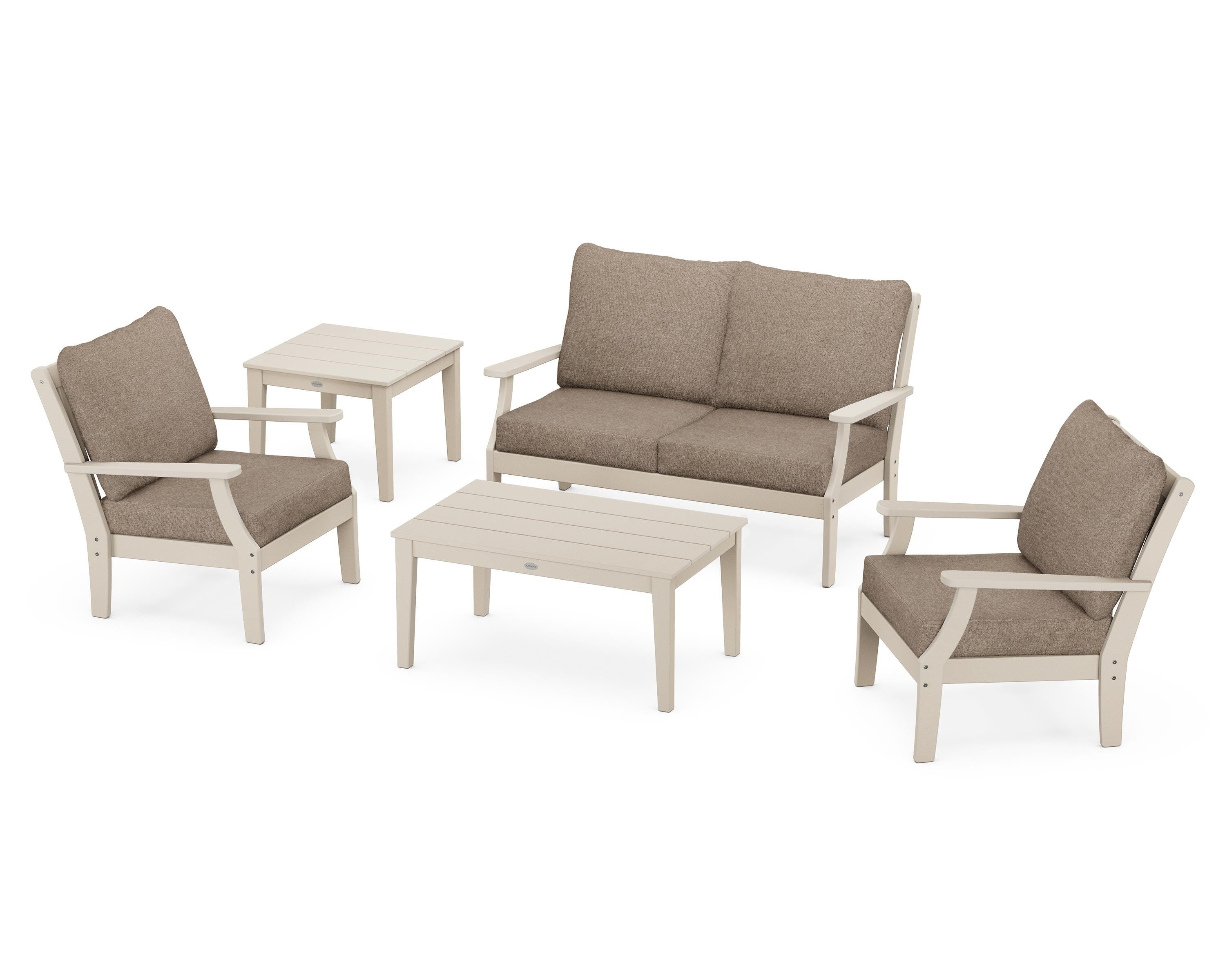 POLYWOOD Braxton 5-Piece Deep Seating Set in Sand / Spiced Burlap