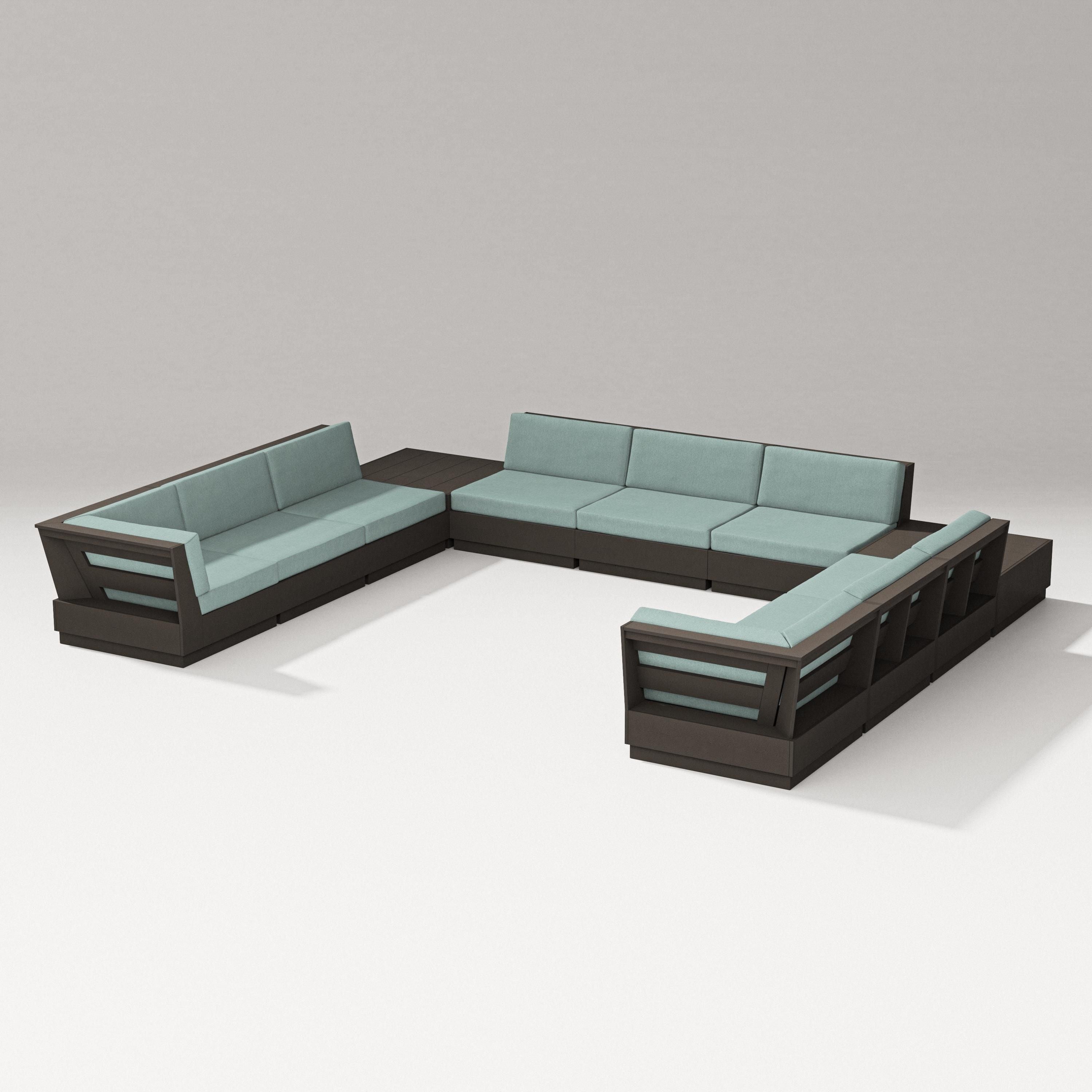 PW Designer Series Elevate 11-Piece U-Shaped Sofa Sectional in Vintage Coffee / Glacier Spa