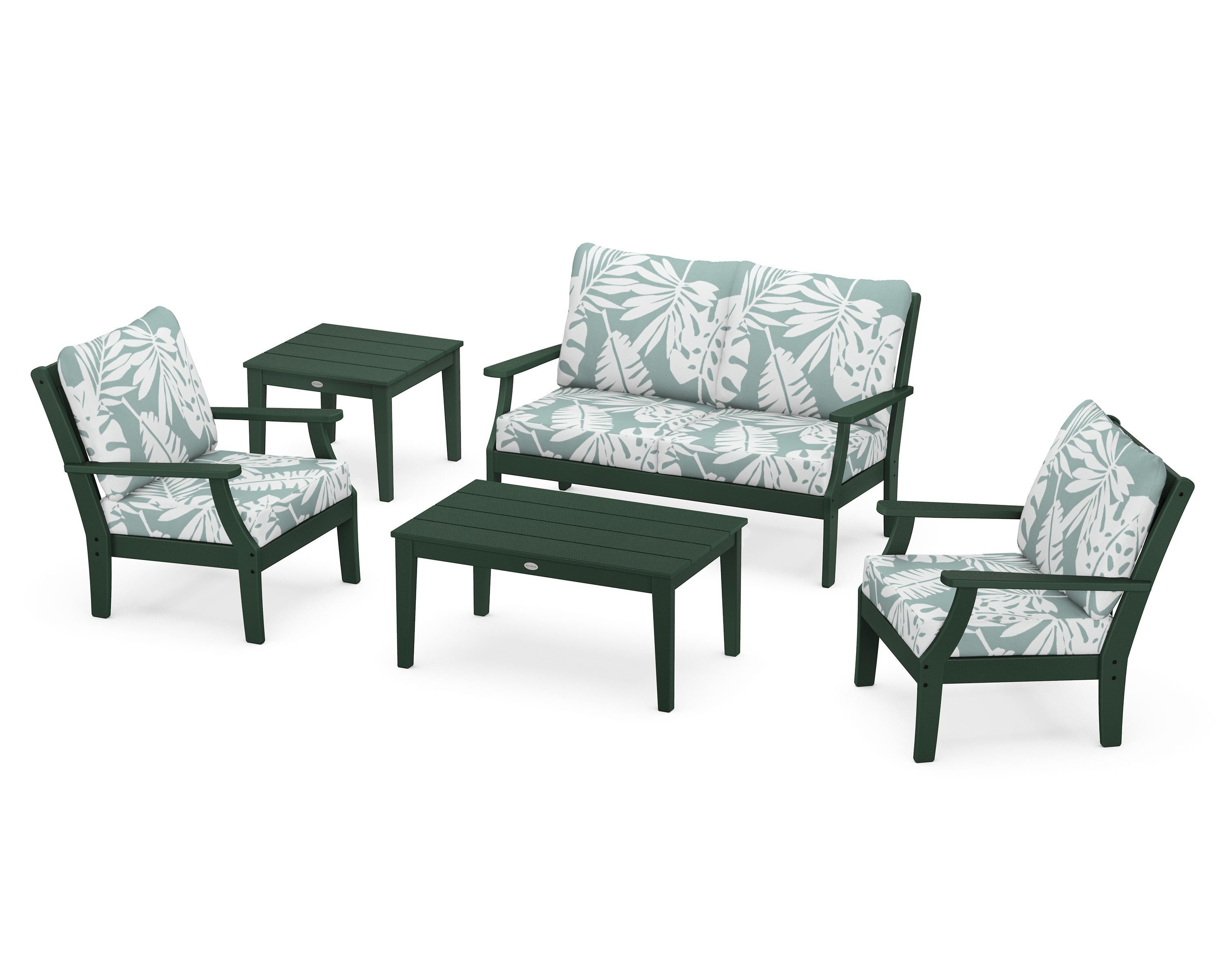 POLYWOOD Braxton 5-Piece Deep Seating Set in Green / Leaf Glacier Spa