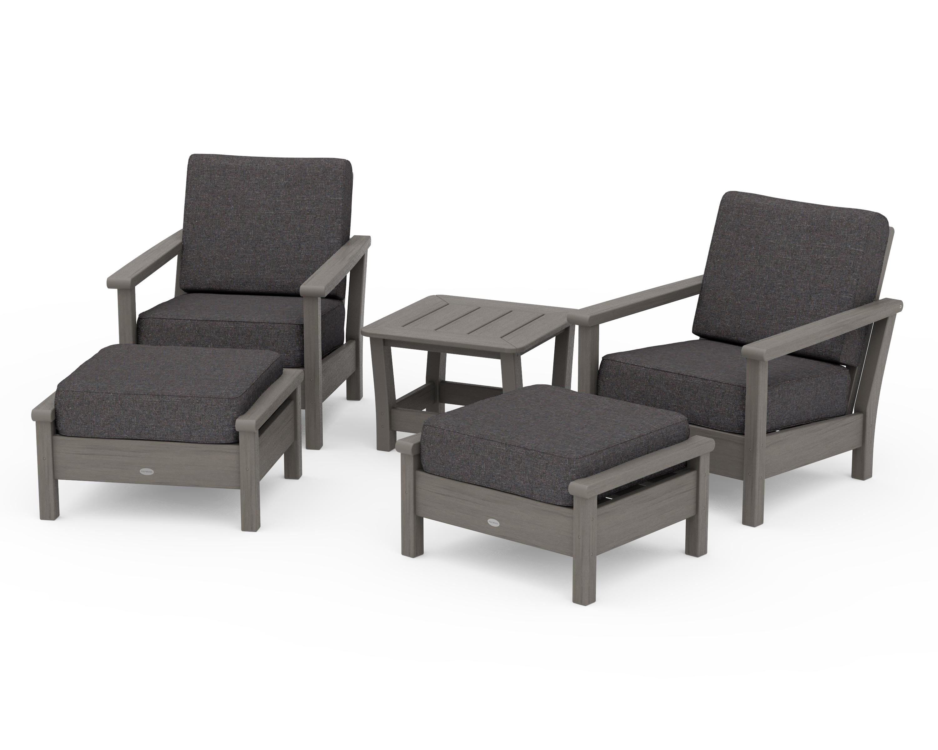 POLYWOOD Harbour 5-Piece Deep Seating Chair Set in Driftwood / Ash Charcoal