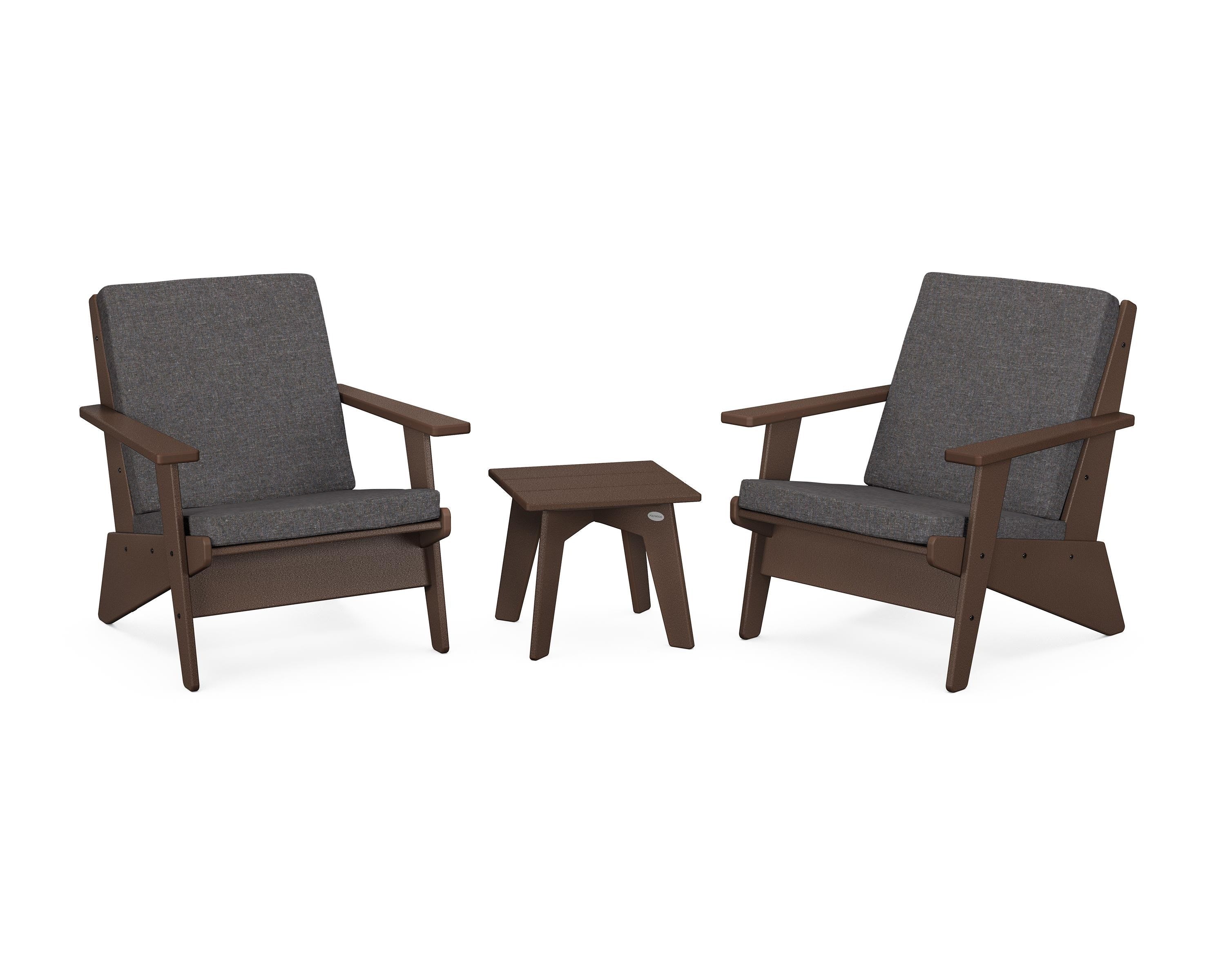 POLYWOOD Riviera Modern Lounge 3-Piece Set in Mahogany / Ash Charcoal