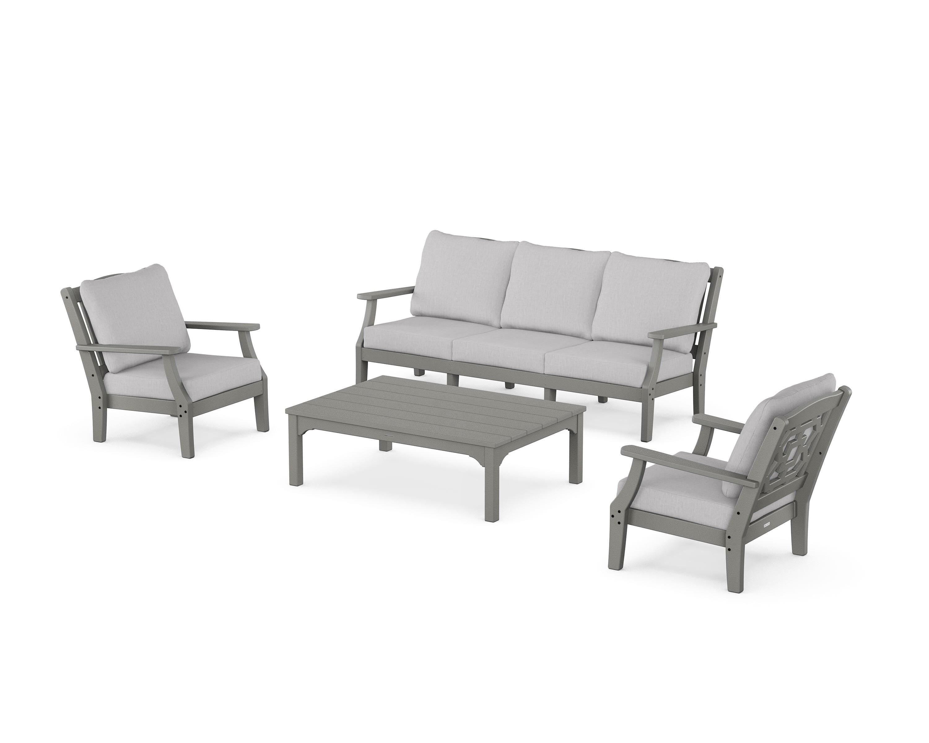 Martha Stewart by POLYWOOD Chinoiserie 4-Piece Deep Seating Set with Sofa in Slate Grey / Granite