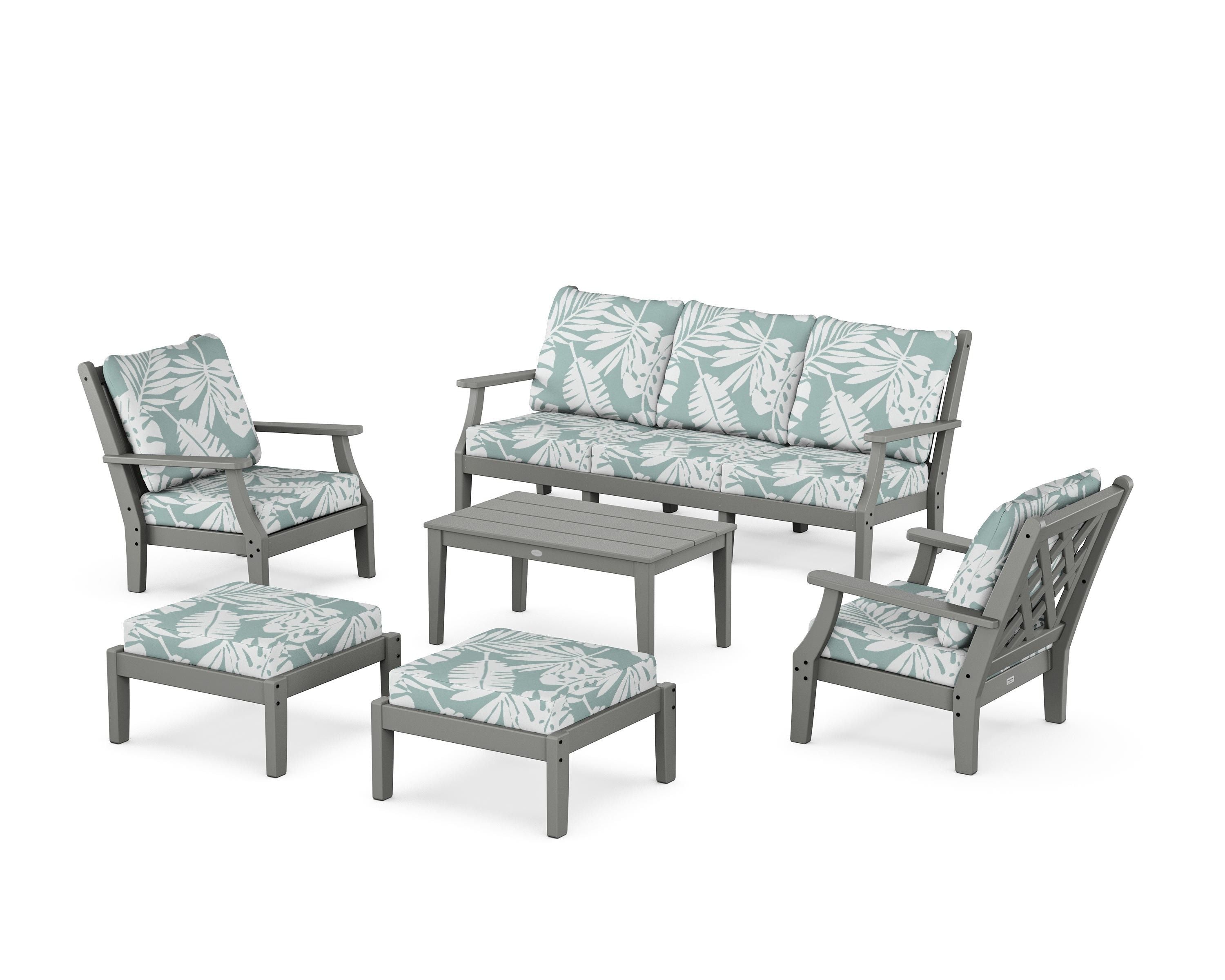 Country Living Wovendale 6-Piece Lounge Sofa Set in Slate Grey / Leaf Glacier Spa