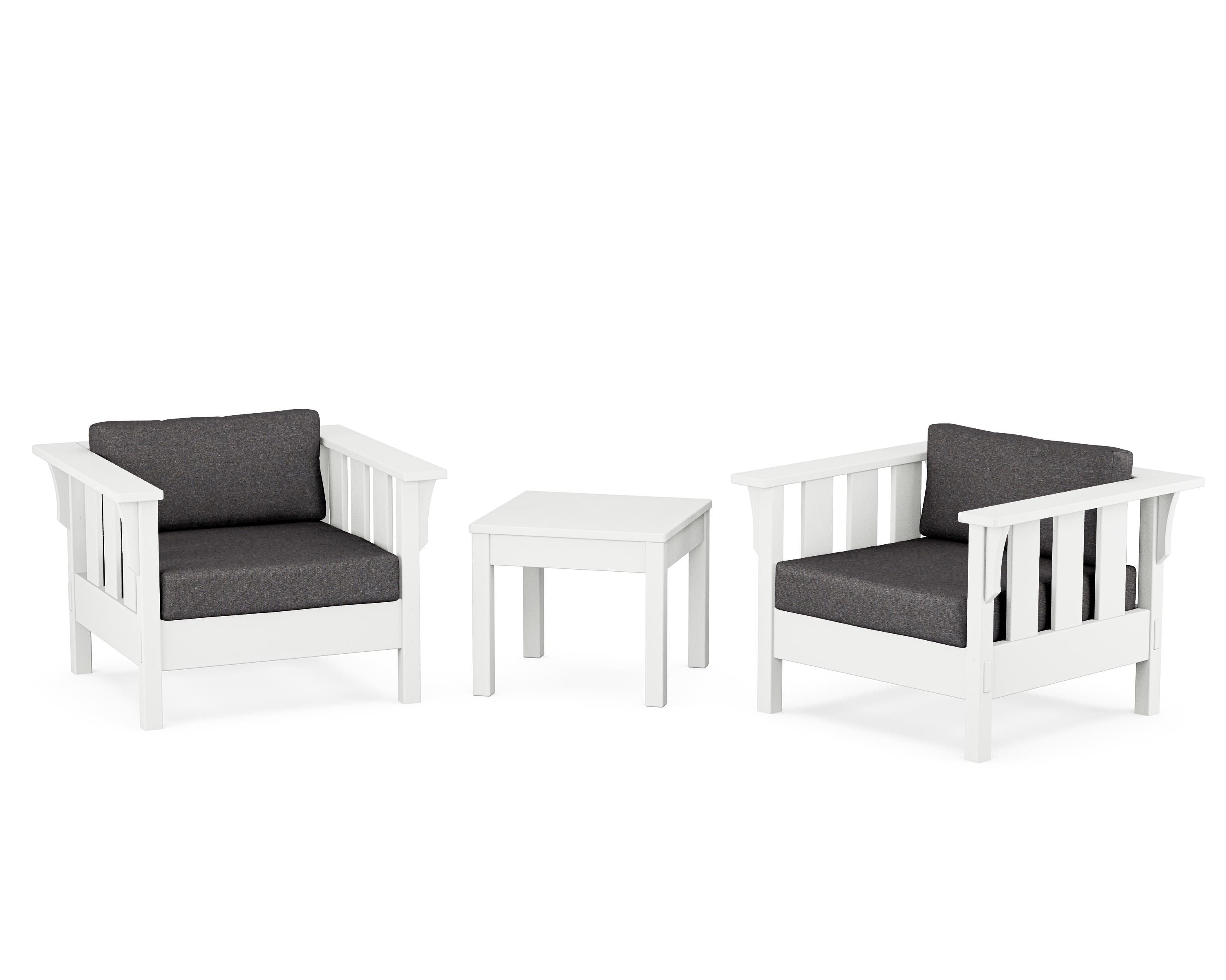 Martha Stewart by POLYWOOD Acadia 3-Piece Deep Seating Set in White / Ash Charcoal