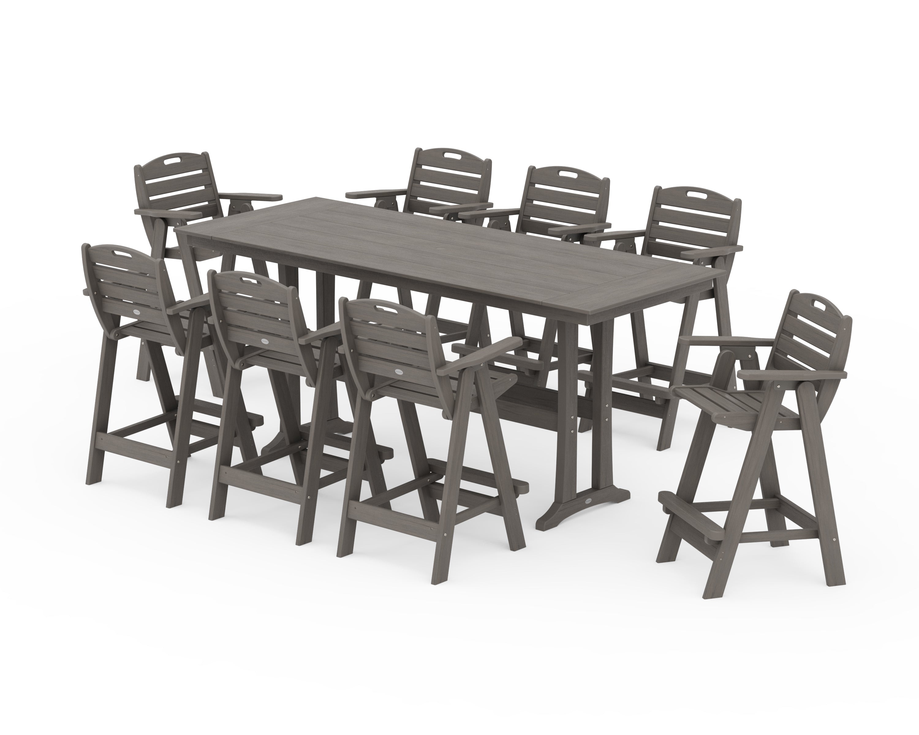 POLYWOOD Nautical 9-Piece Farmhouse Bar Set with Trestle Legs in Driftwood