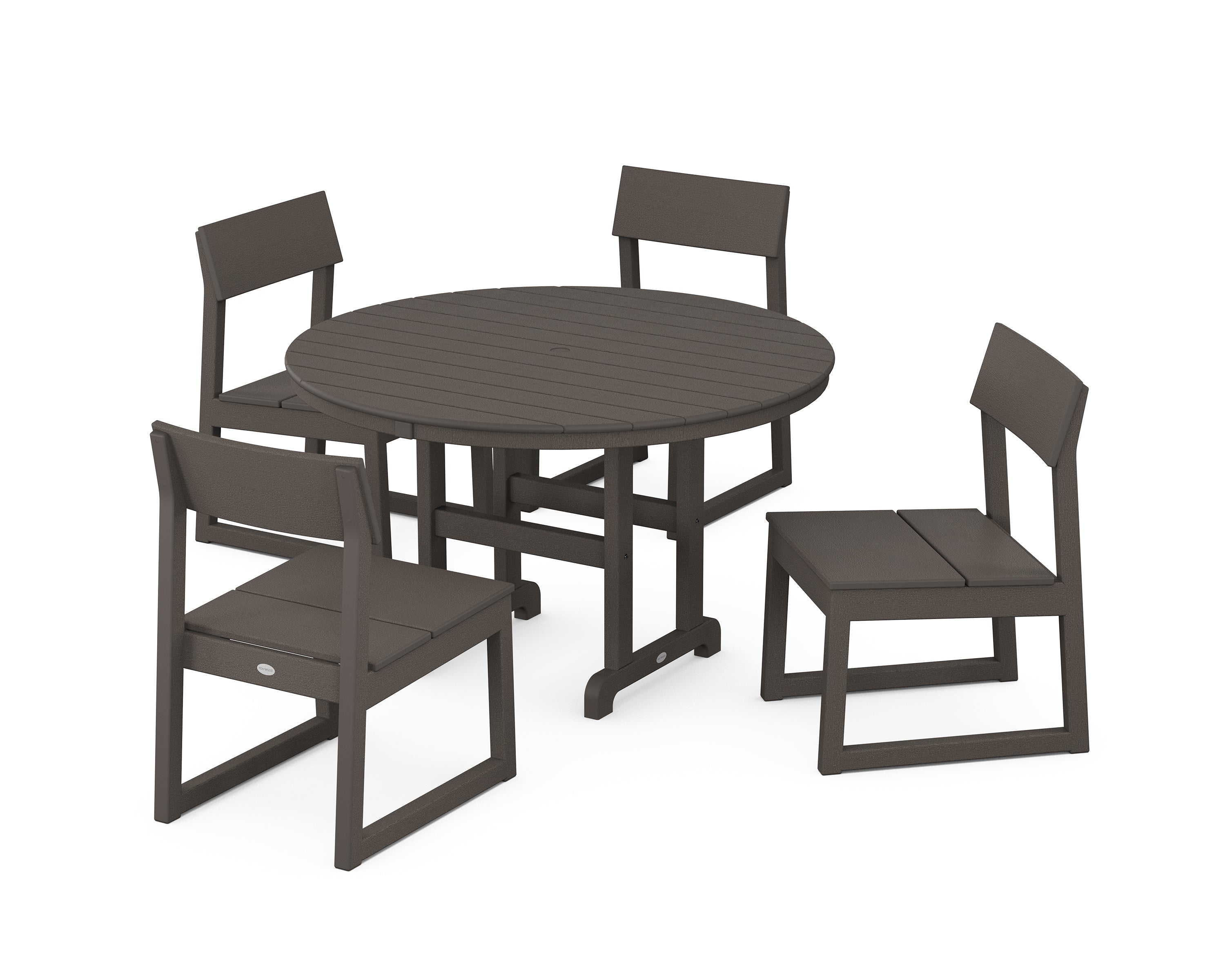 POLYWOOD® EDGE Side Chair 5-Piece Round Farmhouse Dining Set in Vintage Coffee