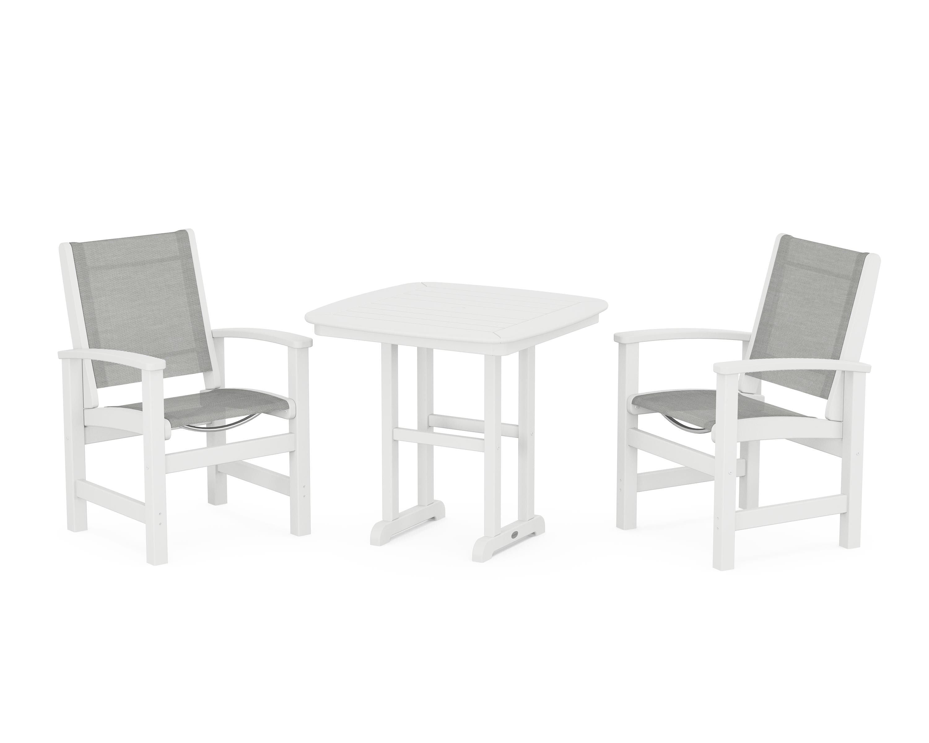 POLYWOOD Coastal 3-Piece Dining Set in White / Metallic Sling