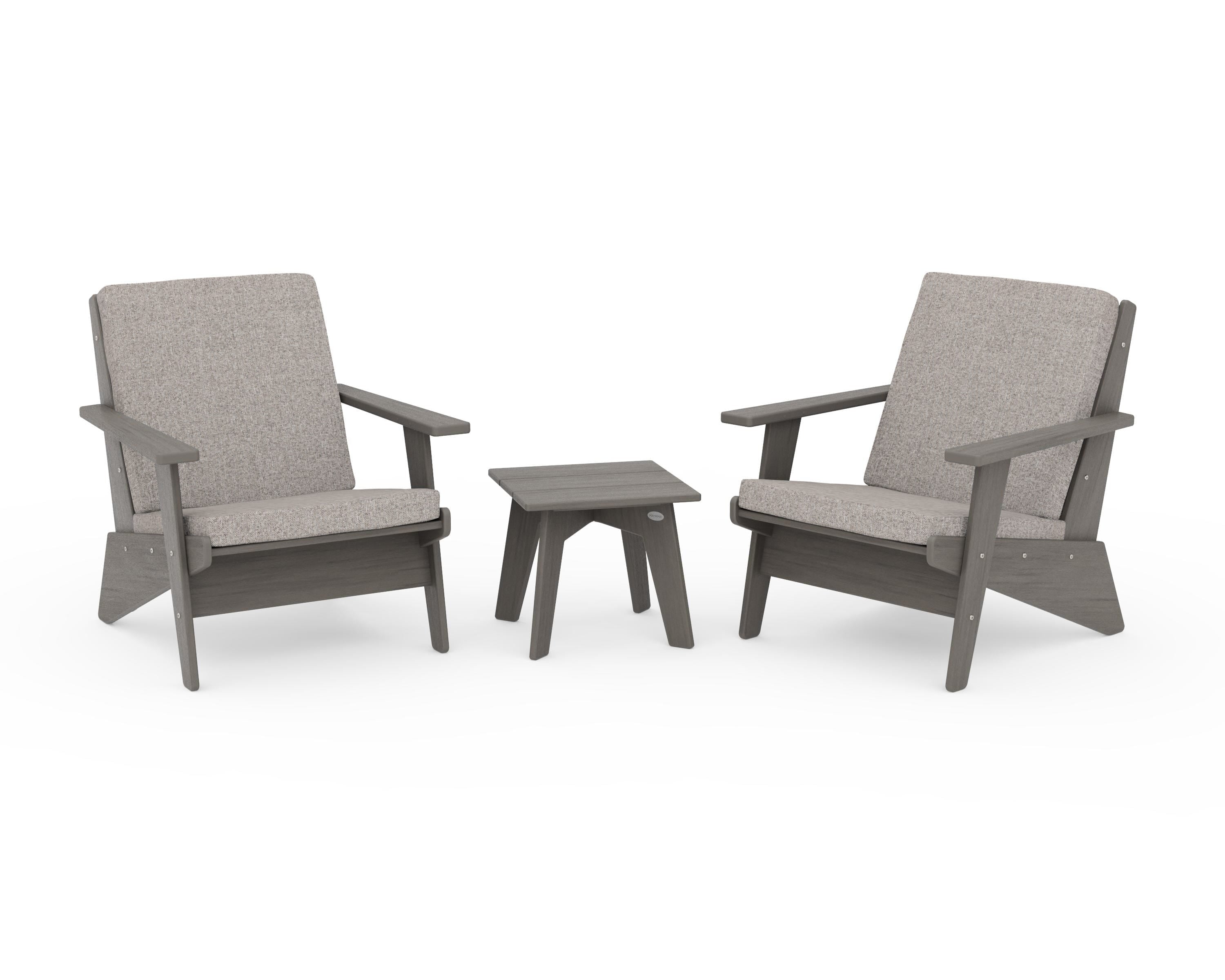 POLYWOOD Riviera Modern Lounge 3-Piece Set in Driftwood / Weathered Tweed