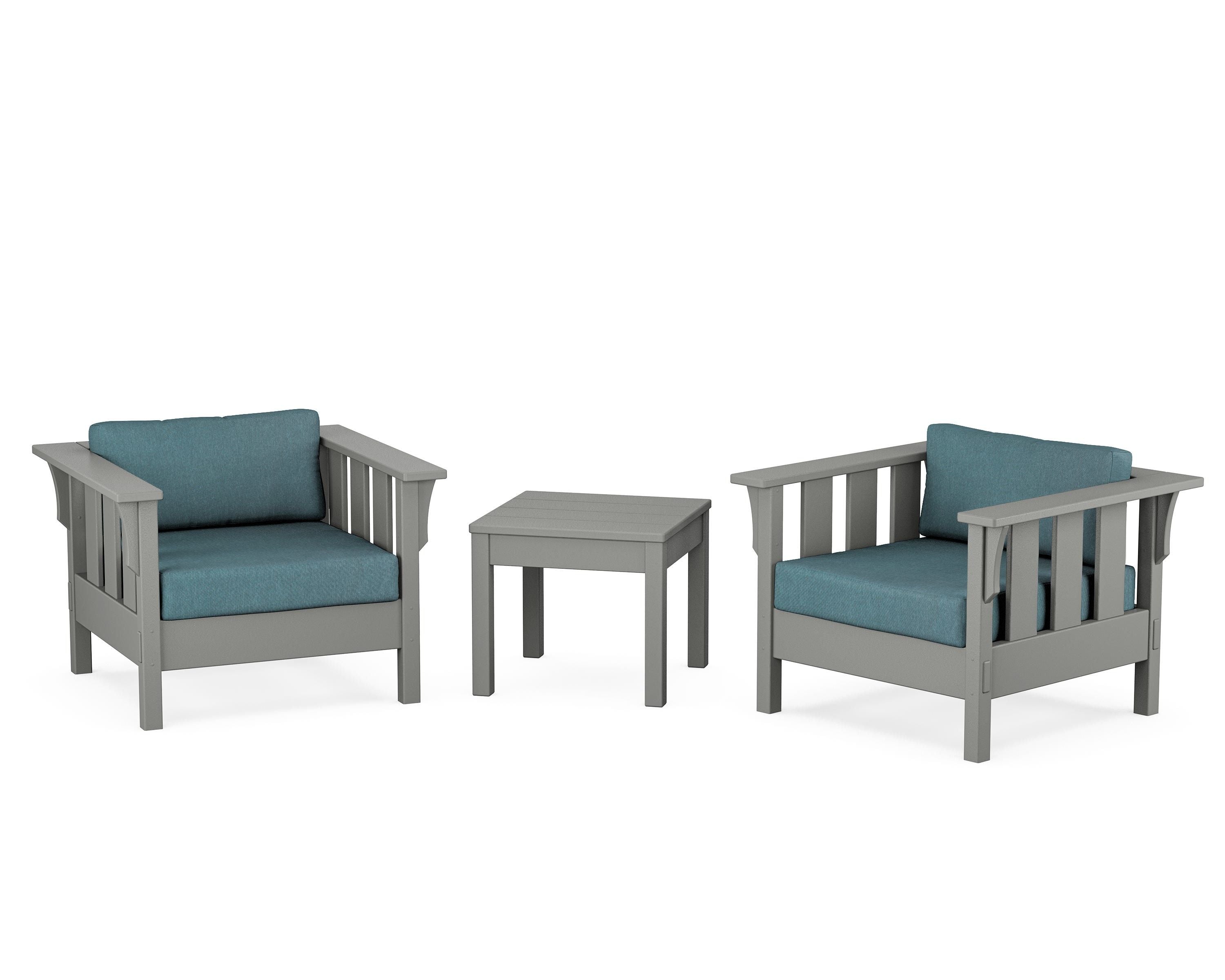 Martha Stewart by POLYWOOD Acadia 3-Piece Deep Seating Set in Slate Grey / Ocean Teal