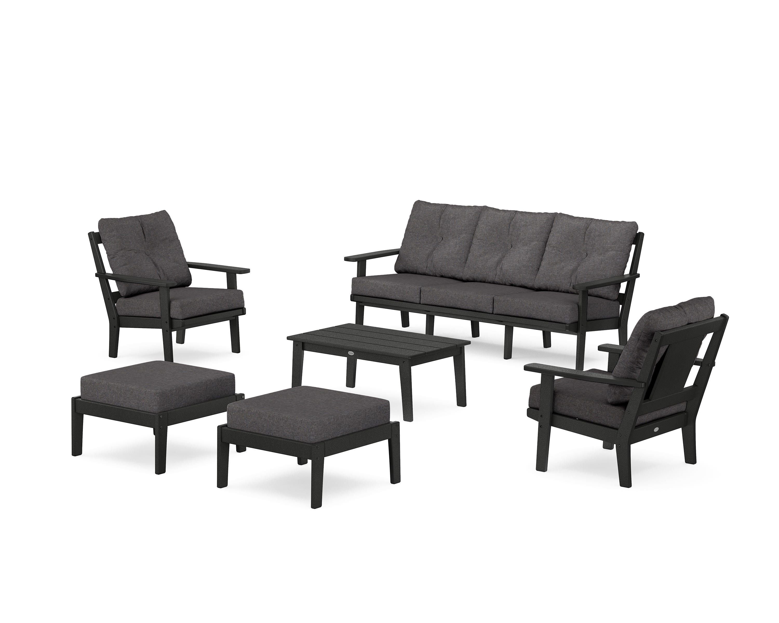 POLYWOOD Prairie 6-Piece Lounge Sofa Set in Black / Ash Charcoal