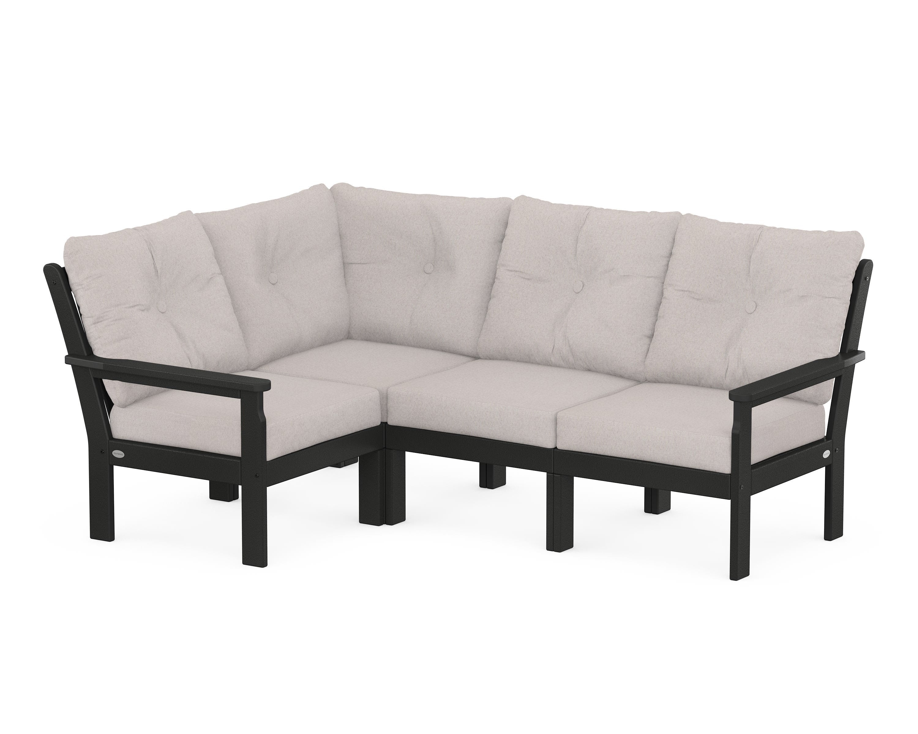 POLYWOOD Vineyard 4-Piece Sectional in Black / Dune Burlap