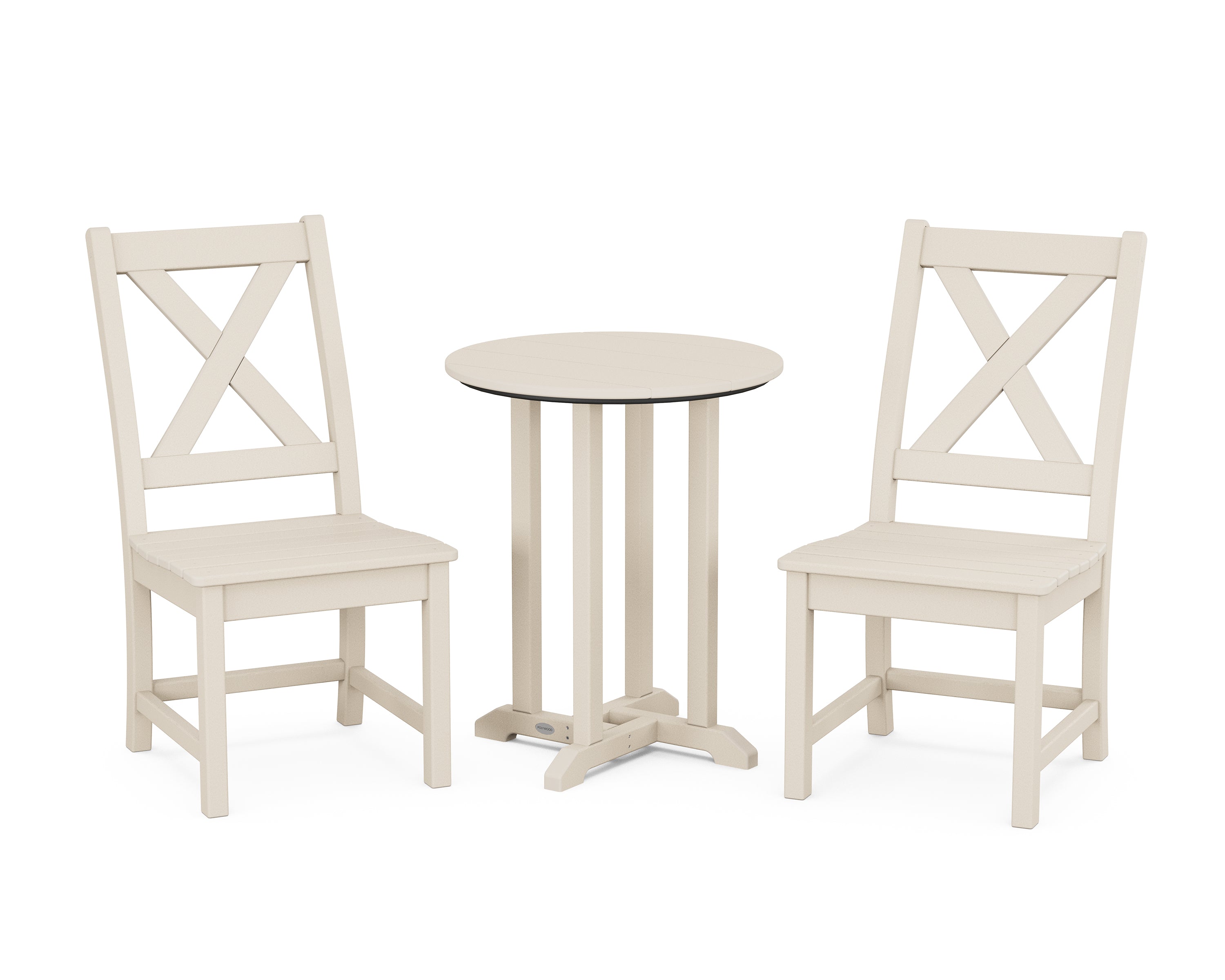 POLYWOOD Braxton Side Chair 3-Piece Round Bistro Dining Set in Sand