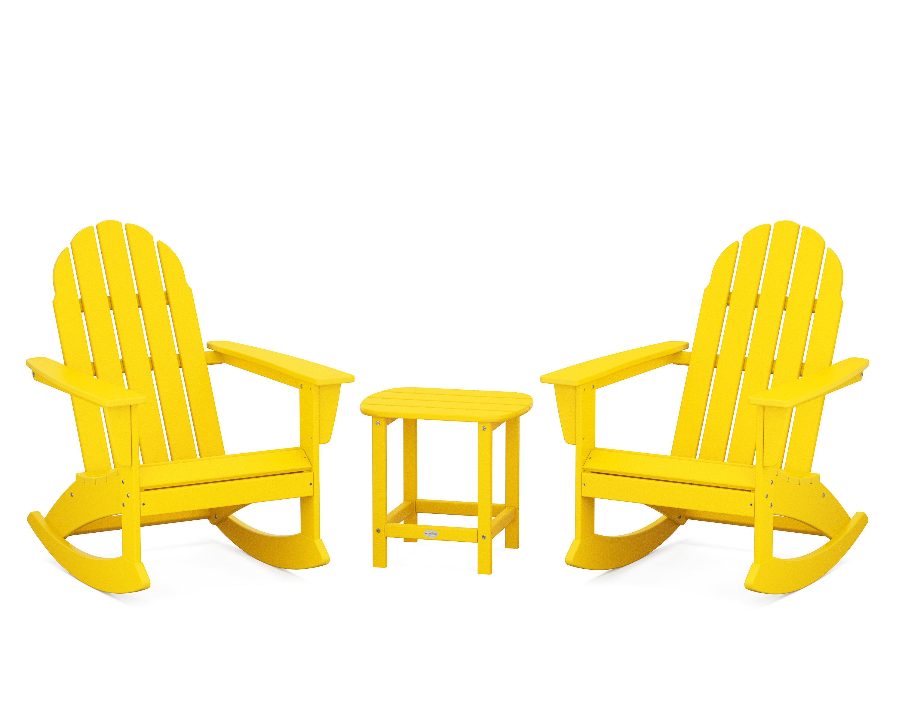 POLYWOOD® Vineyard 3-Piece Adirondack Rocking Chair Set with South Beach 18" Side Table in Lemon