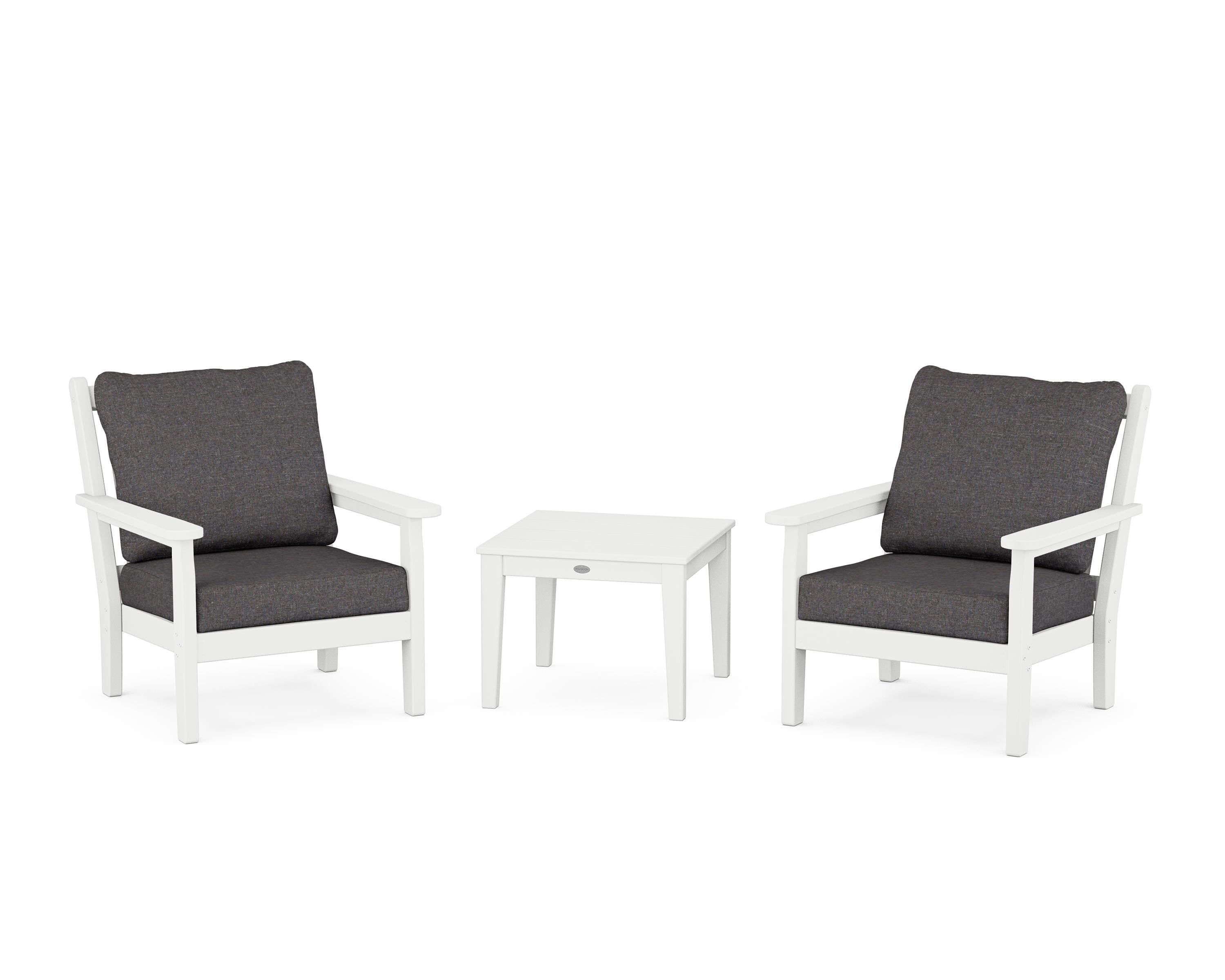 POLYWOOD Chippendale 3-Piece Deep Seating Set in White / Ash Charcoal