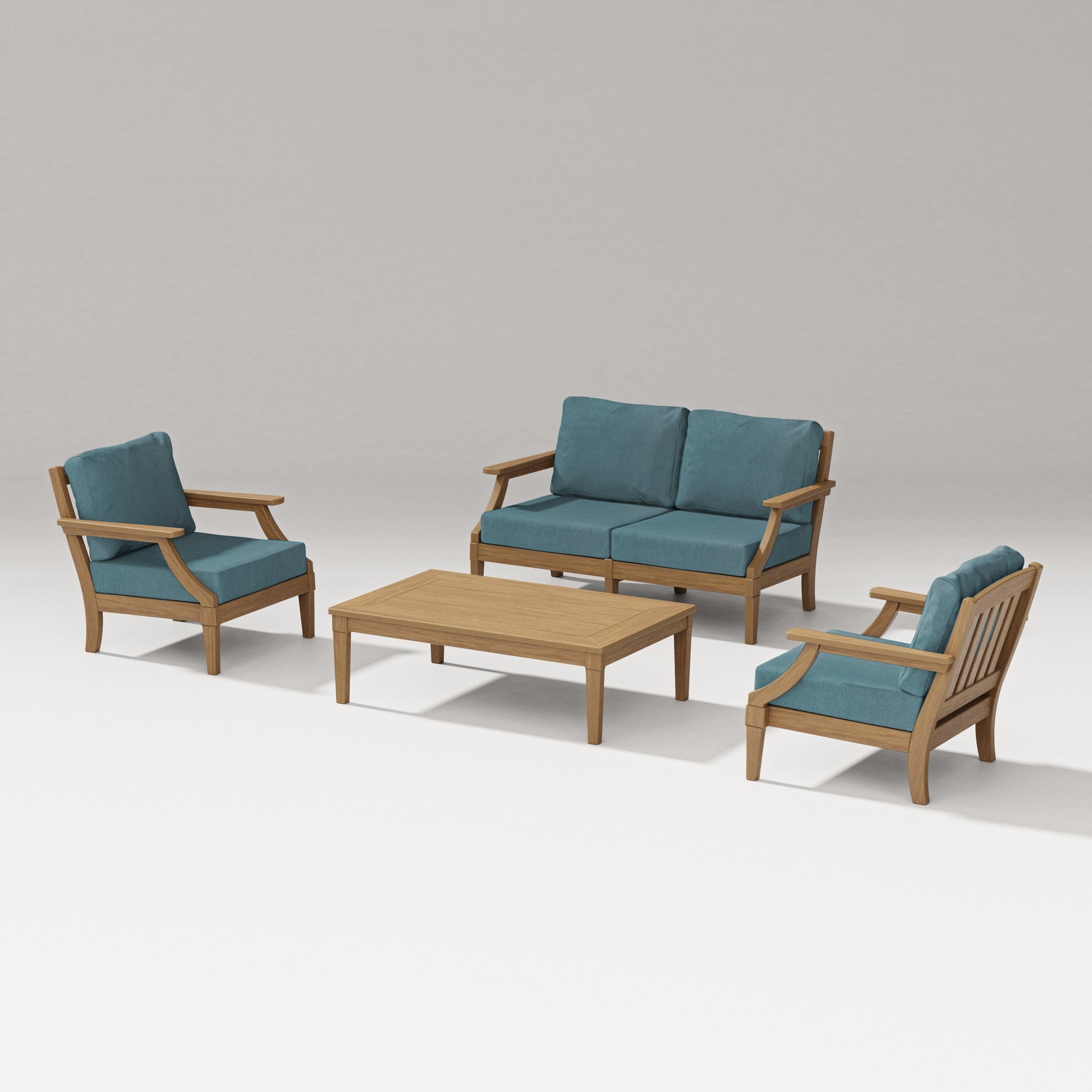 PW Designer Series Estate Lounge 4-Piece Loveseat Set in Natural / Ocean Teal