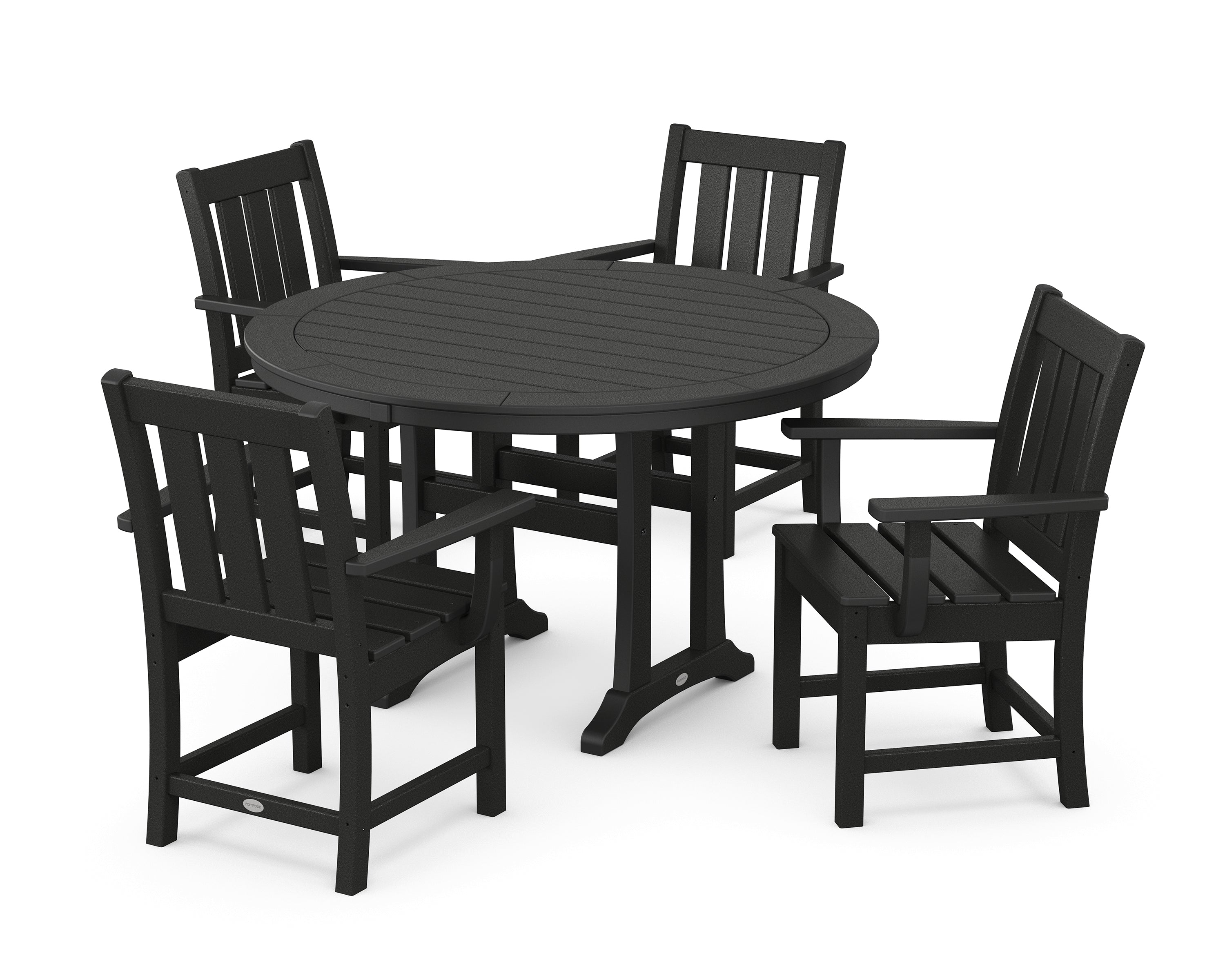 POLYWOOD® Oxford 5-Piece Round Dining Set with Trestle Legs in Black