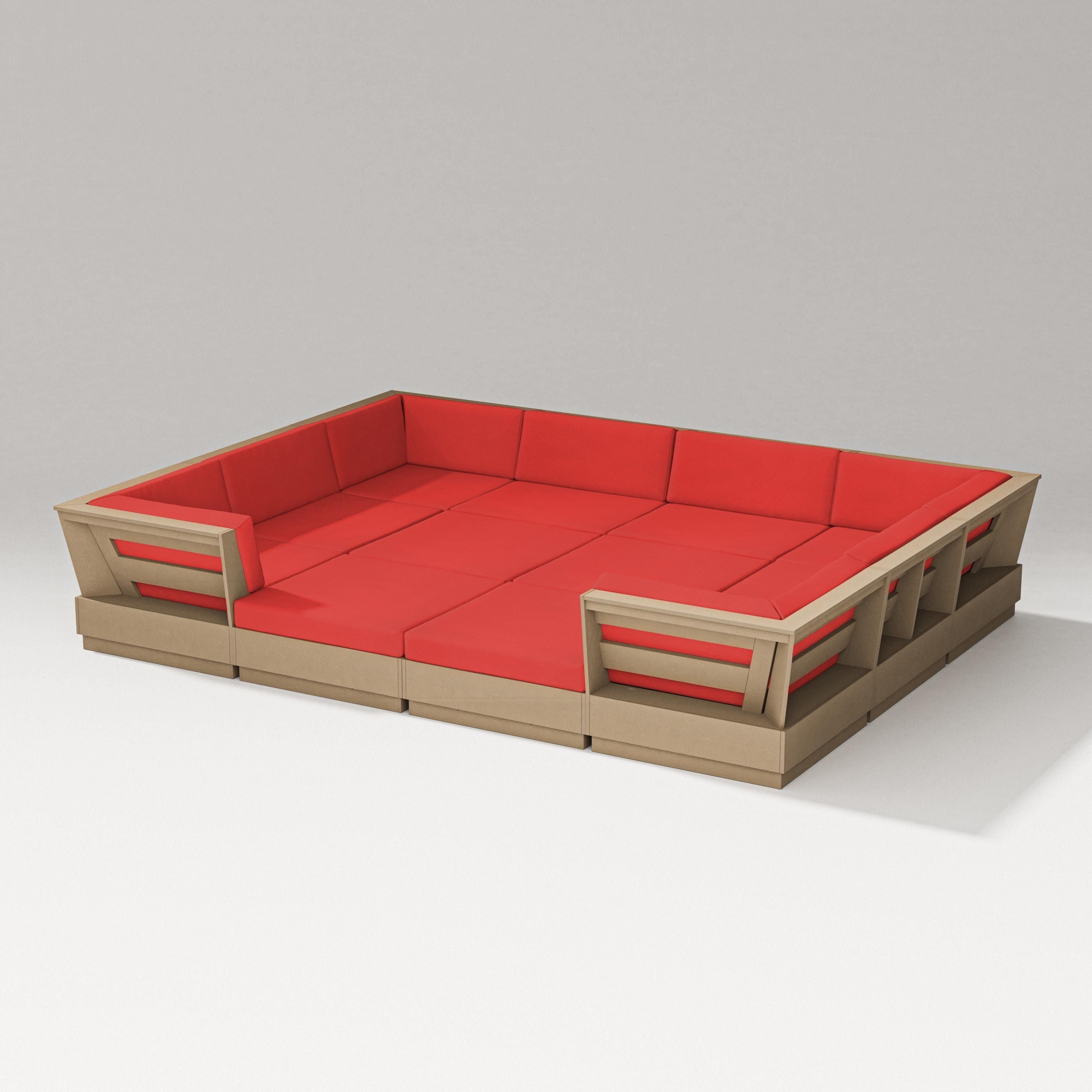 PW Designer Series Elevate 12-Piece Pit Sectional in Vintage Sahara / Crimson Linen