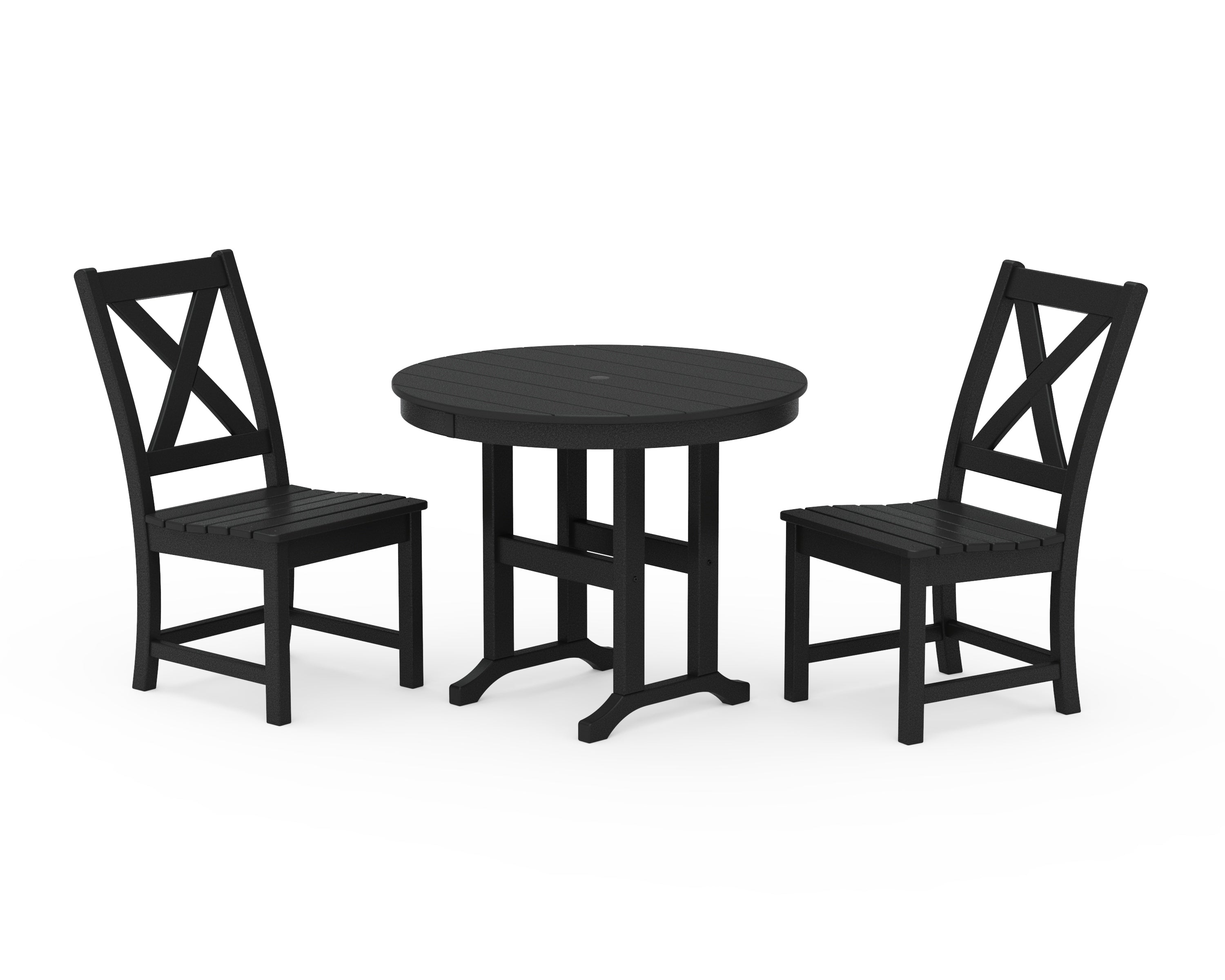 POLYWOOD Braxton Side Chair 3-Piece Round Dining Set in Black