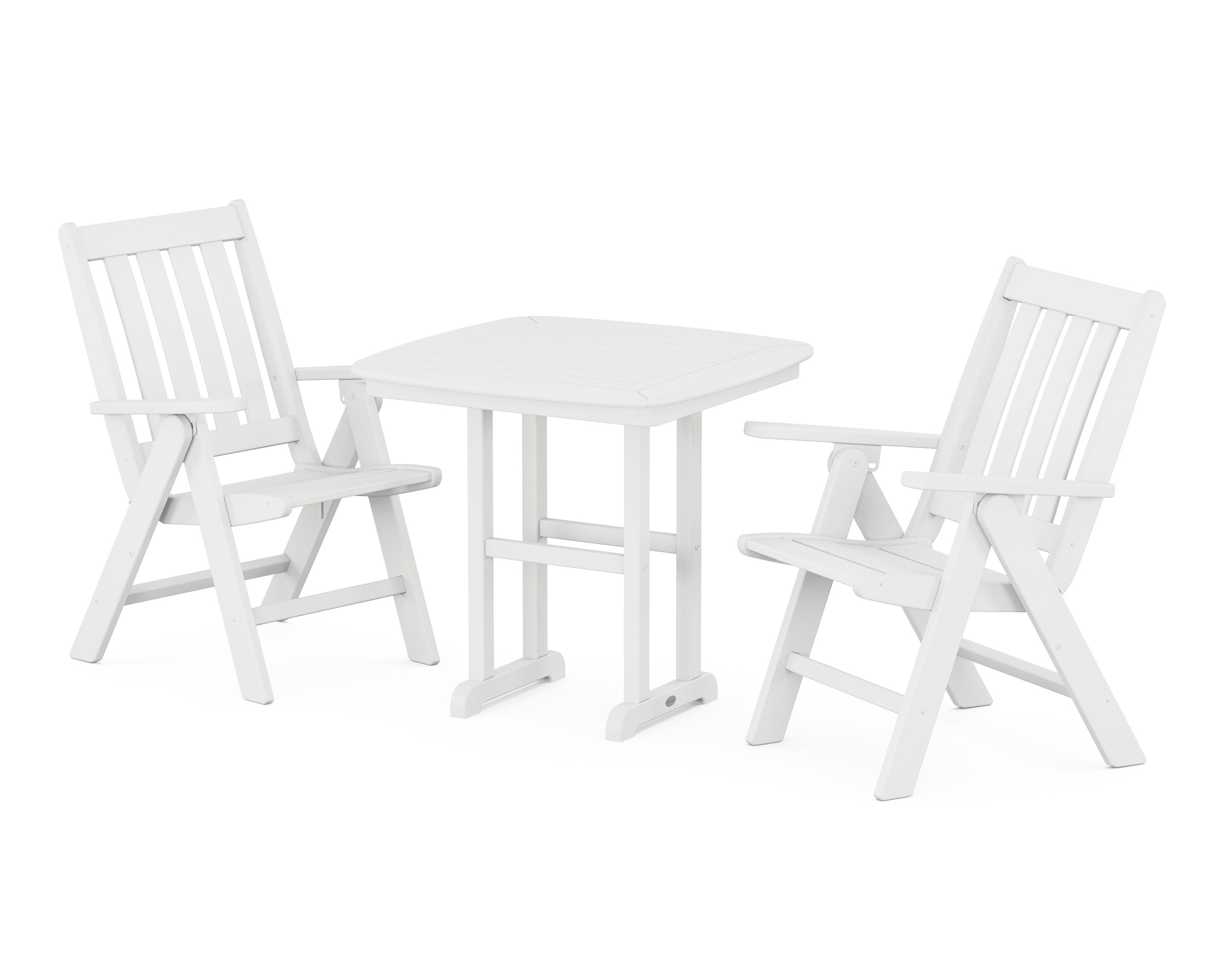 POLYWOOD® Vineyard Folding Chair 3-Piece Dining Set in White
