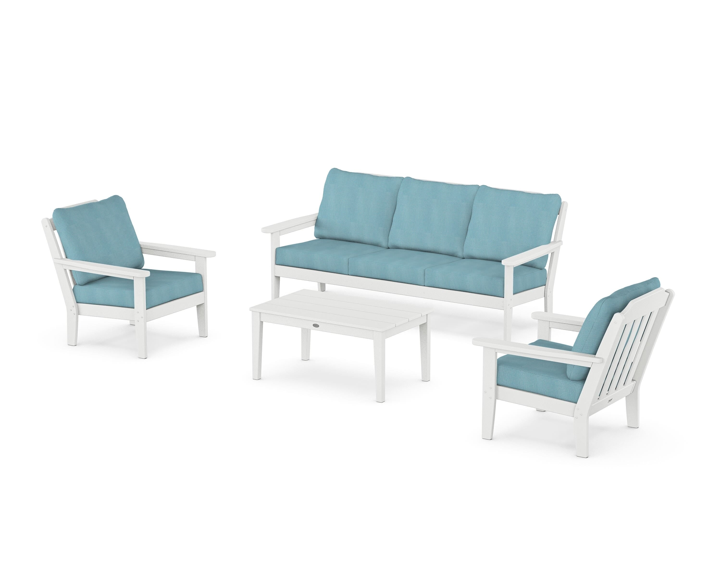 Country Living Cottage 4-Piece Deep Seating Set with Sofa in White / Lattice Sky Blue