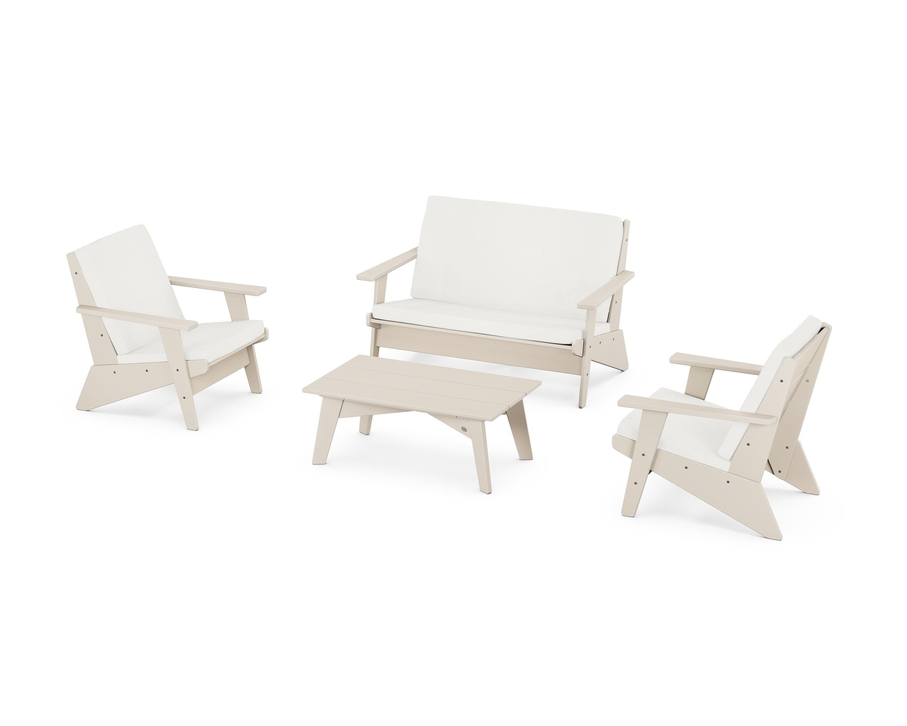 POLYWOOD Riviera Modern Lounge 4-Piece Set in Sand / Natural Linen
