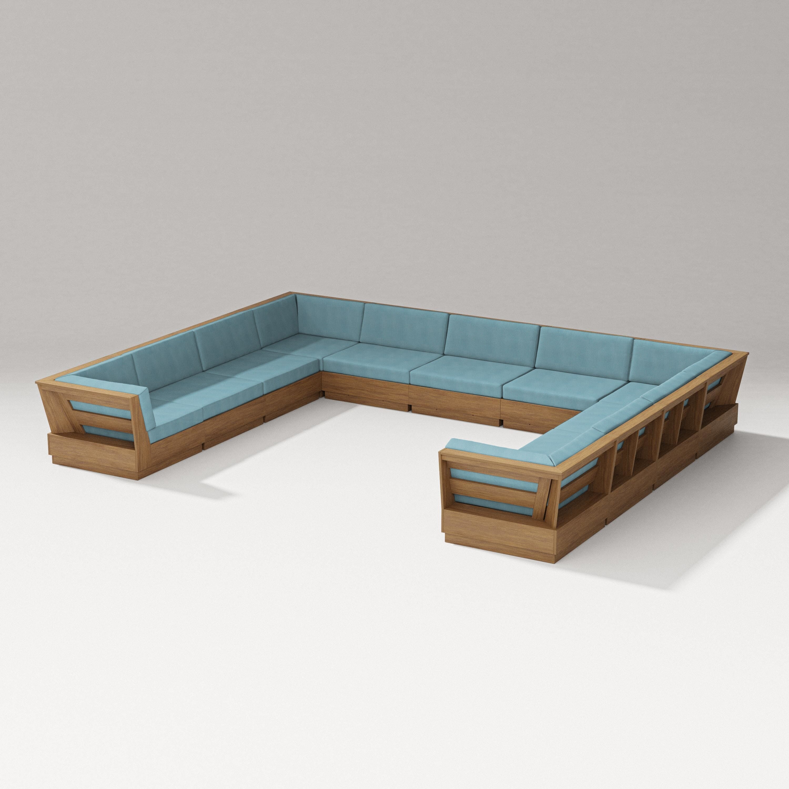 PW Designer Series Elevate Large U-Shaped Sectional in Natural / Lattice Sky Blue