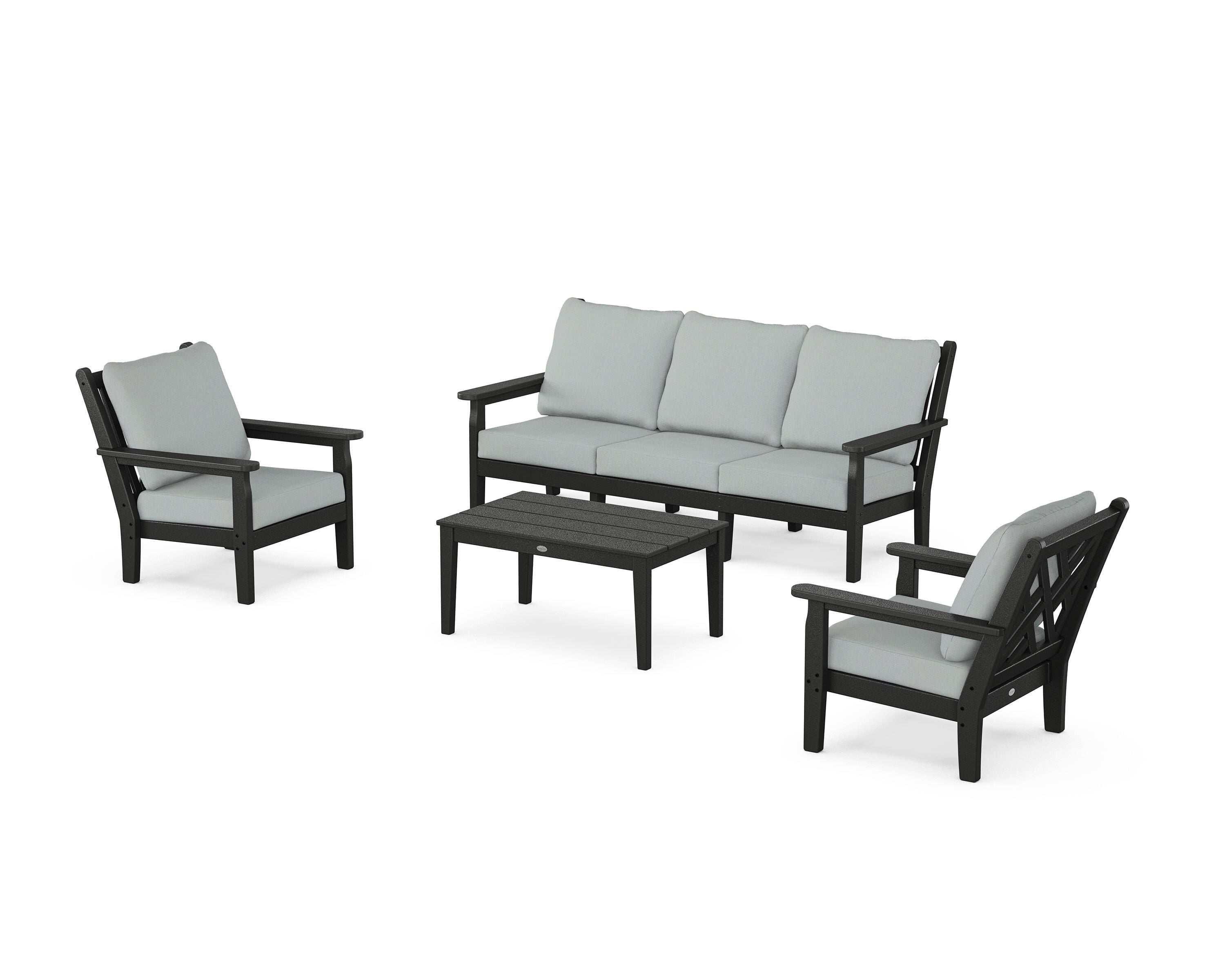 POLYWOOD Chippendale 4-Piece Deep Seating Set with Sofa in Black / Spa