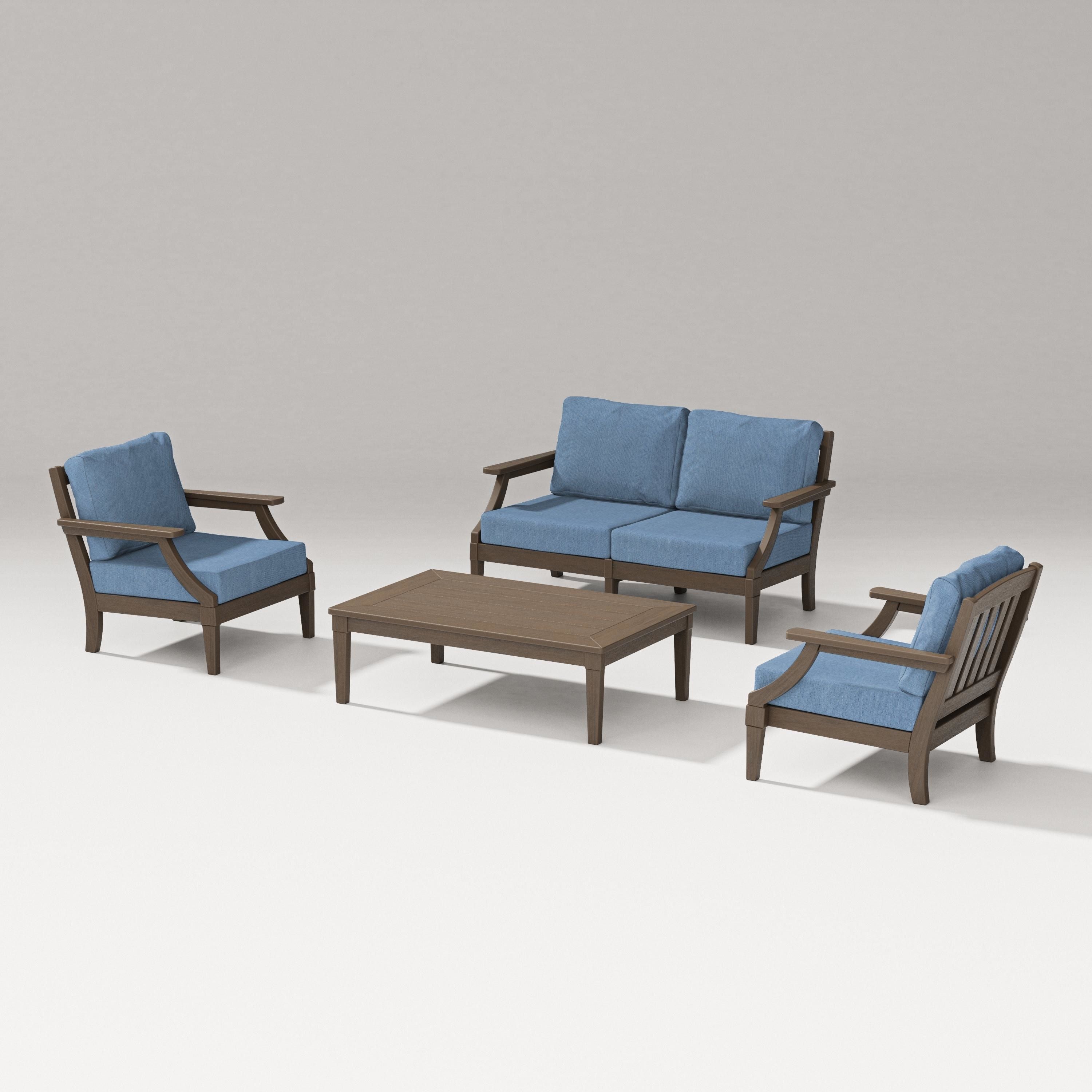 PW Designer Series Estate Lounge 4-Piece Loveseat Set in Kona / Sky Blue
