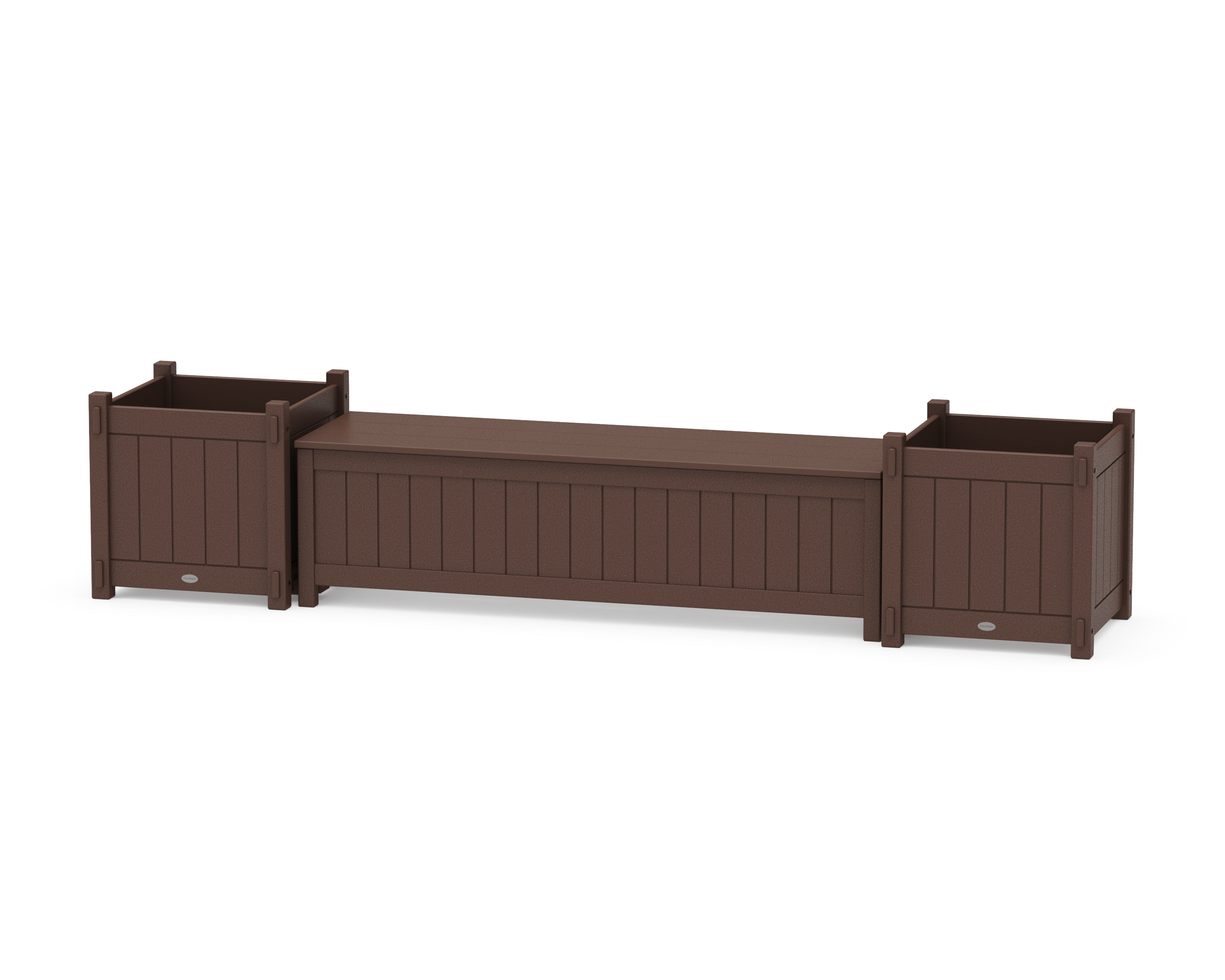 POLYWOOD 60" Vineyard Straight Planter Storage Bench Set- Large in Mahogany