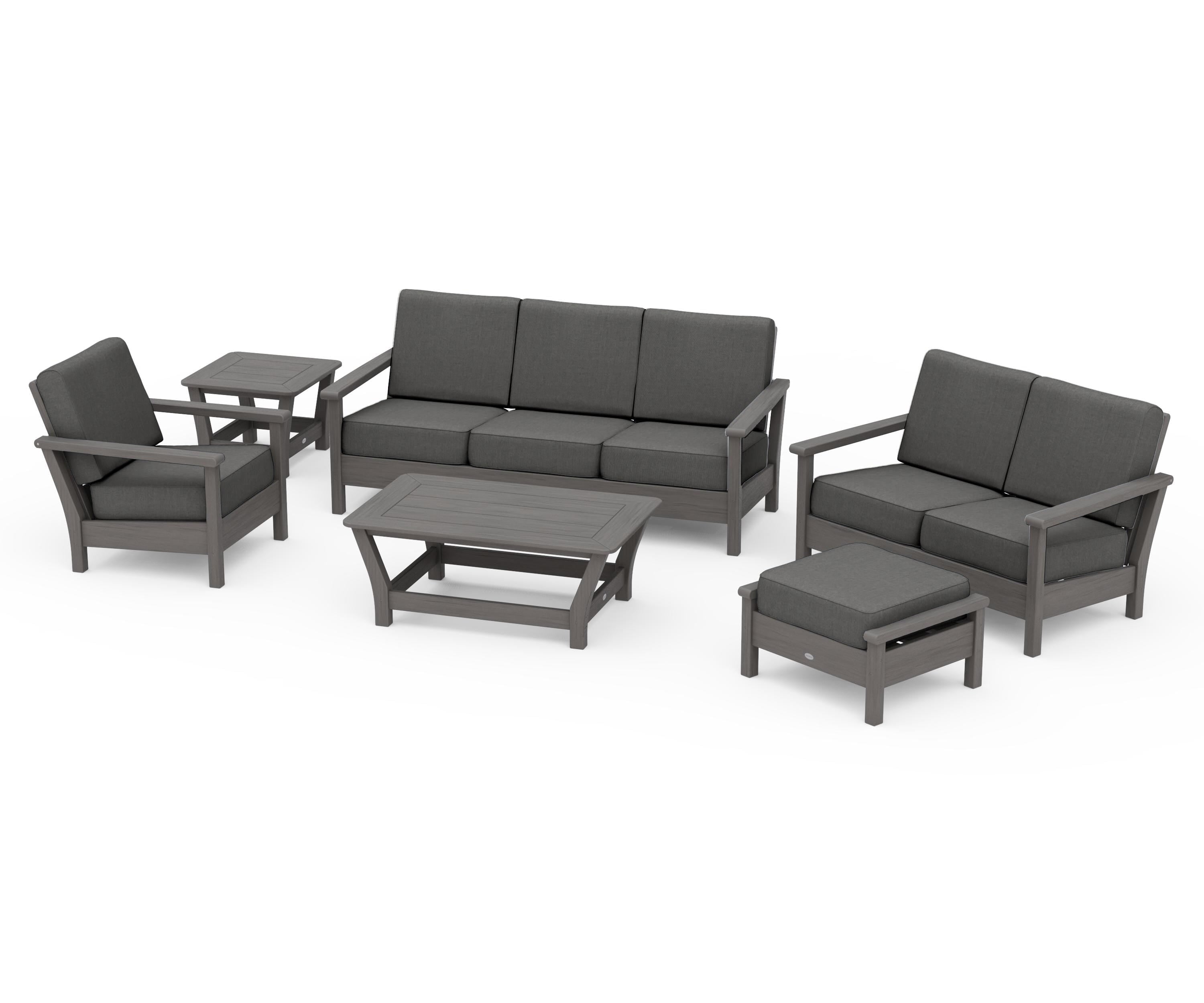 POLYWOOD Harbour 6-Piece Outdoor Living Set in Driftwood / Spectrum Carbon