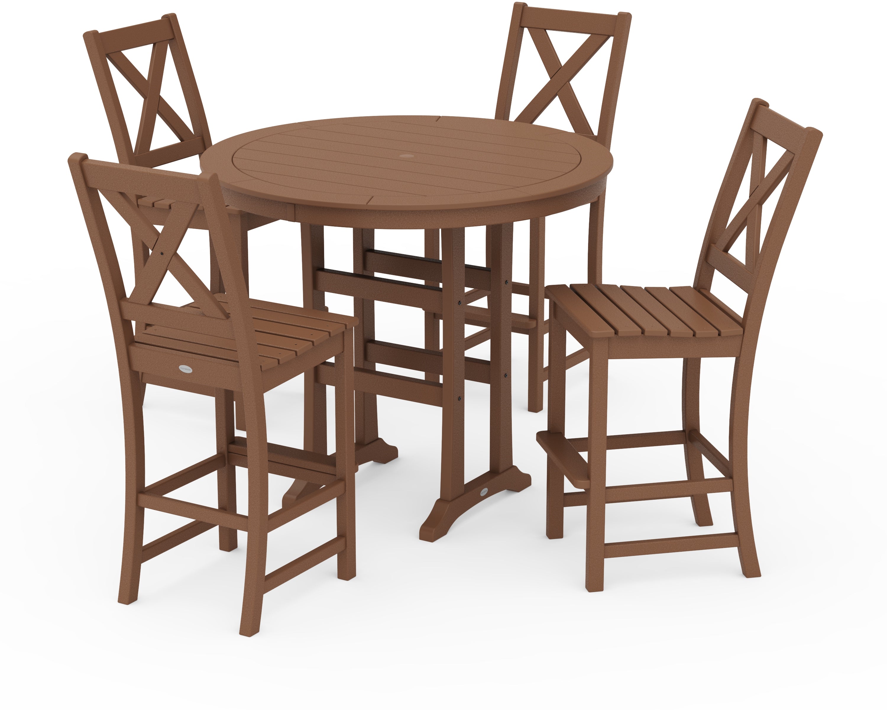 POLYWOOD Braxton 5-Piece Nautical Trestle Arm Chair Bar Set in Teak