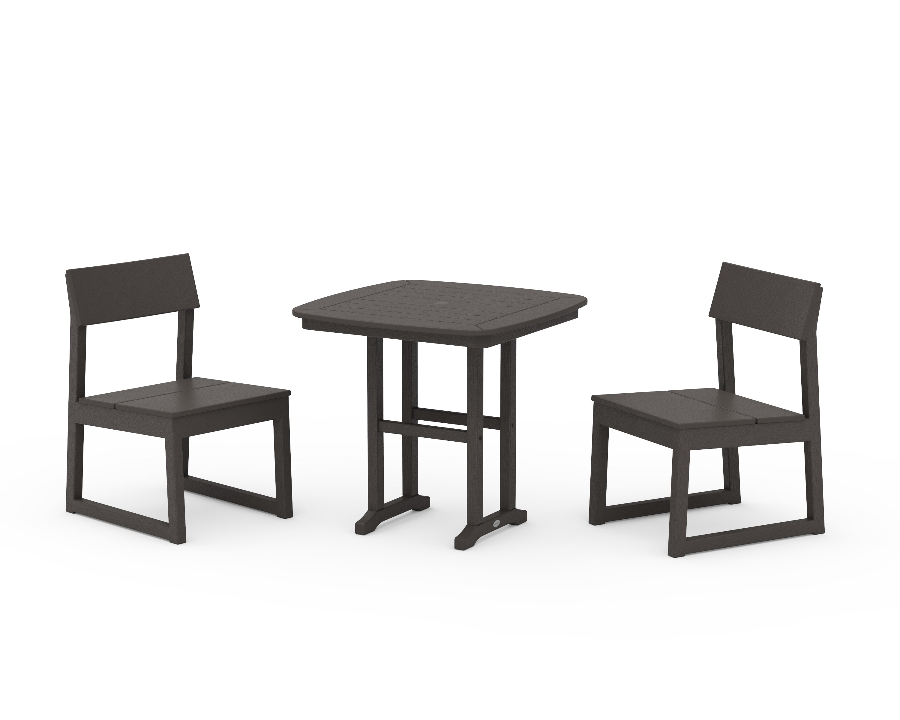 POLYWOOD EDGE Side Chair 3-Piece Dining Set in Vintage Coffee